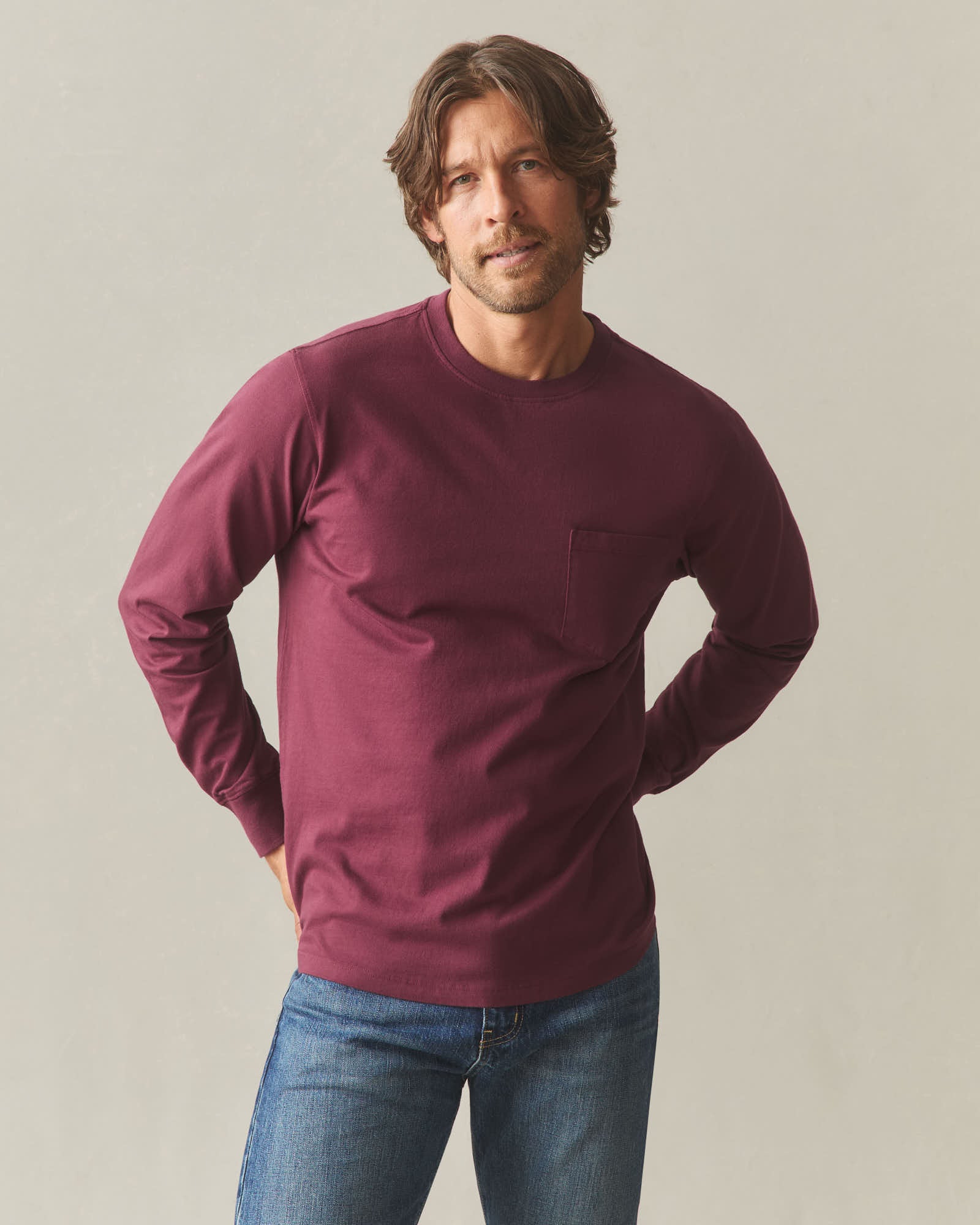 トップス TENDERLOIN LONG SLEEVE POCKET T-SHIRT Men's Long Sleeve Pocket Tee - Zinfandel