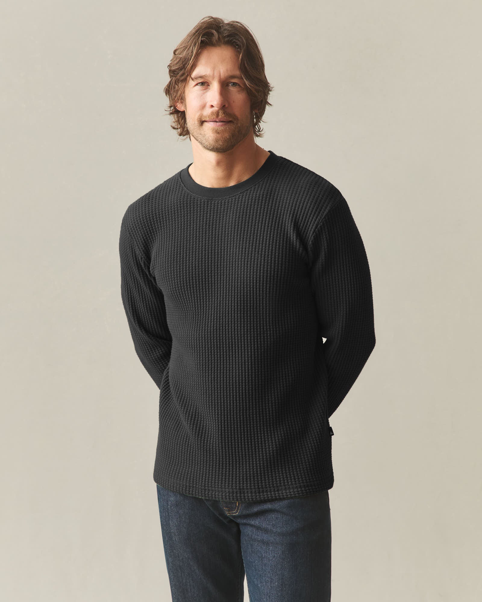 Men's Waffle Long Sleeve Crew - Black