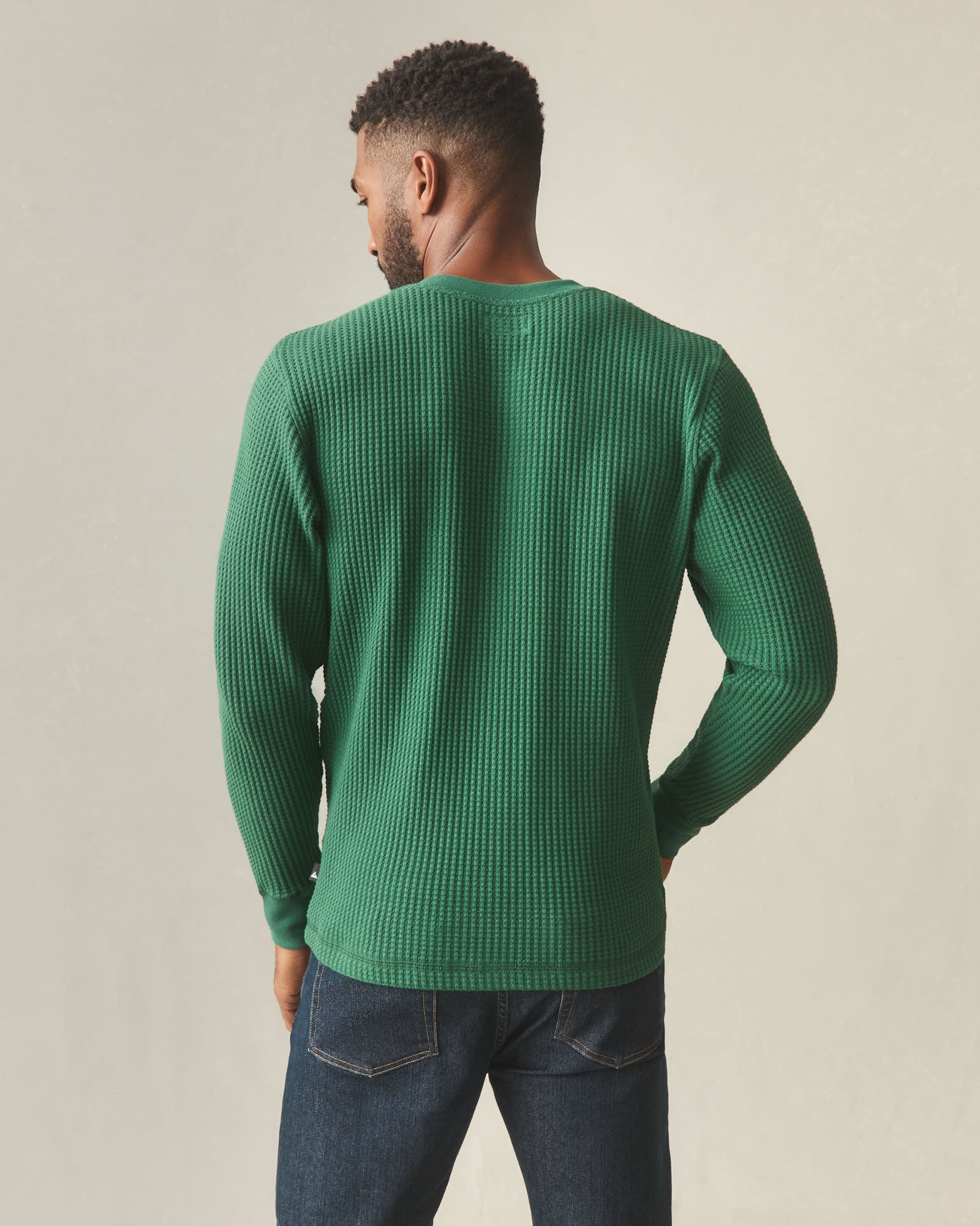 Men's Waffle Long Sleeve Henley - Hunter Green