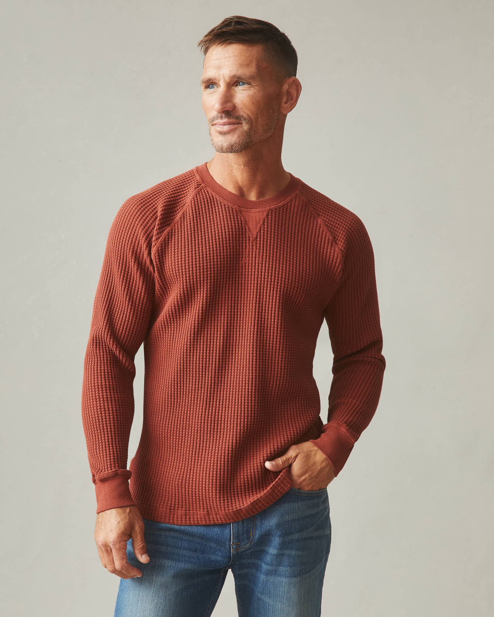 Men's Waffle Crew Long Sleeve - Smoked Paprika