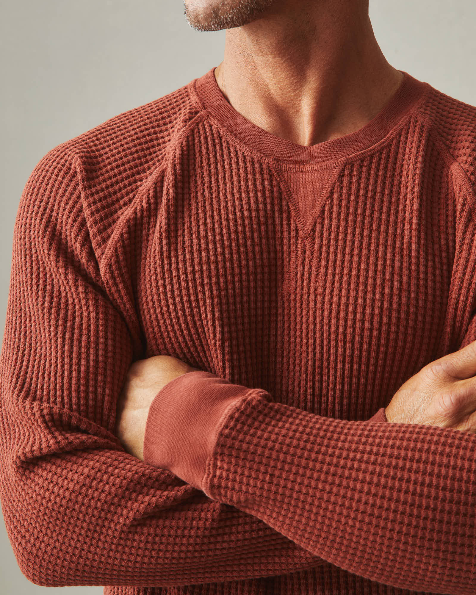 Men's Waffle Crew Long Sleeve - Smoked Paprika