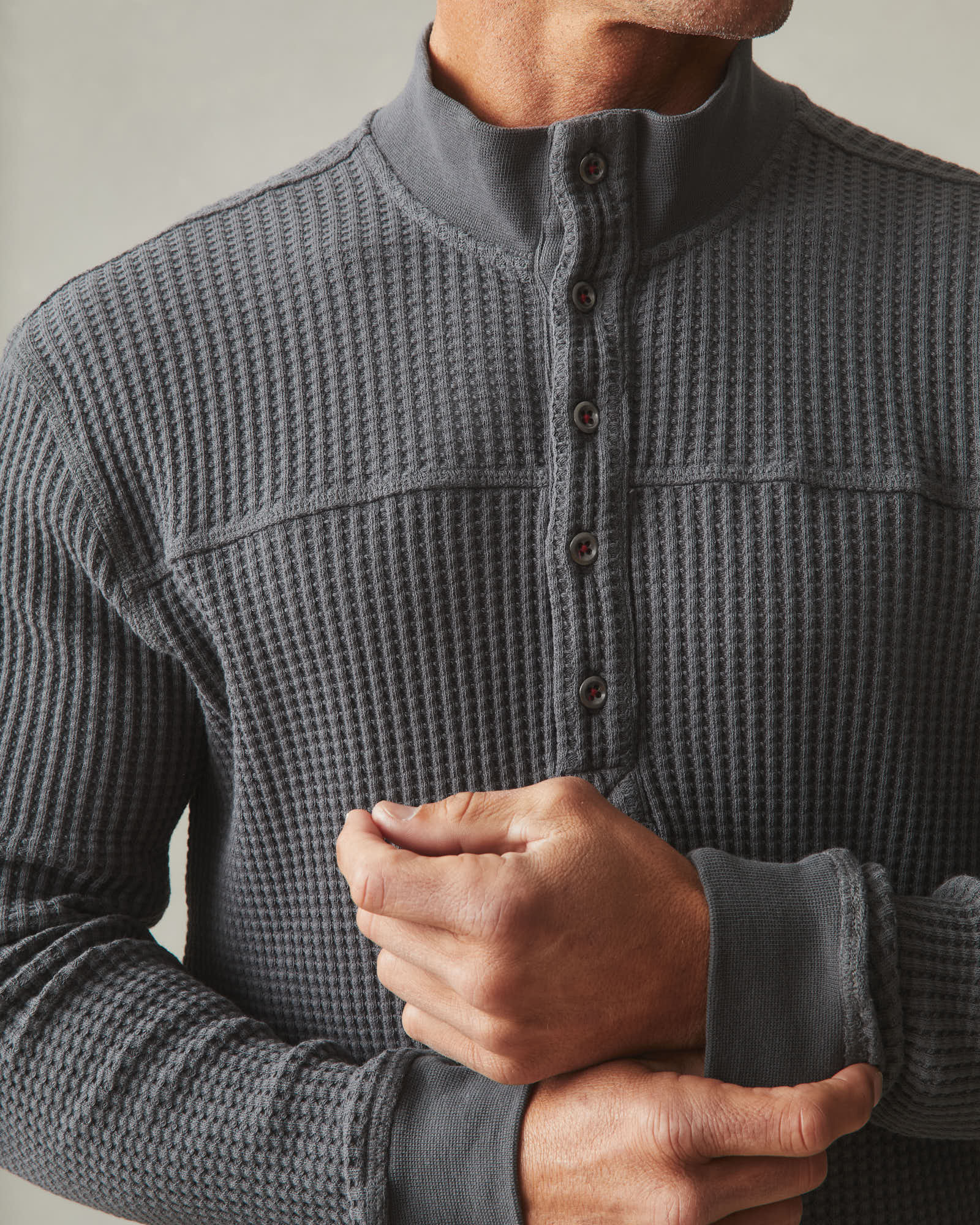 Chemise Henley en tricot gaufré pour homme, manches