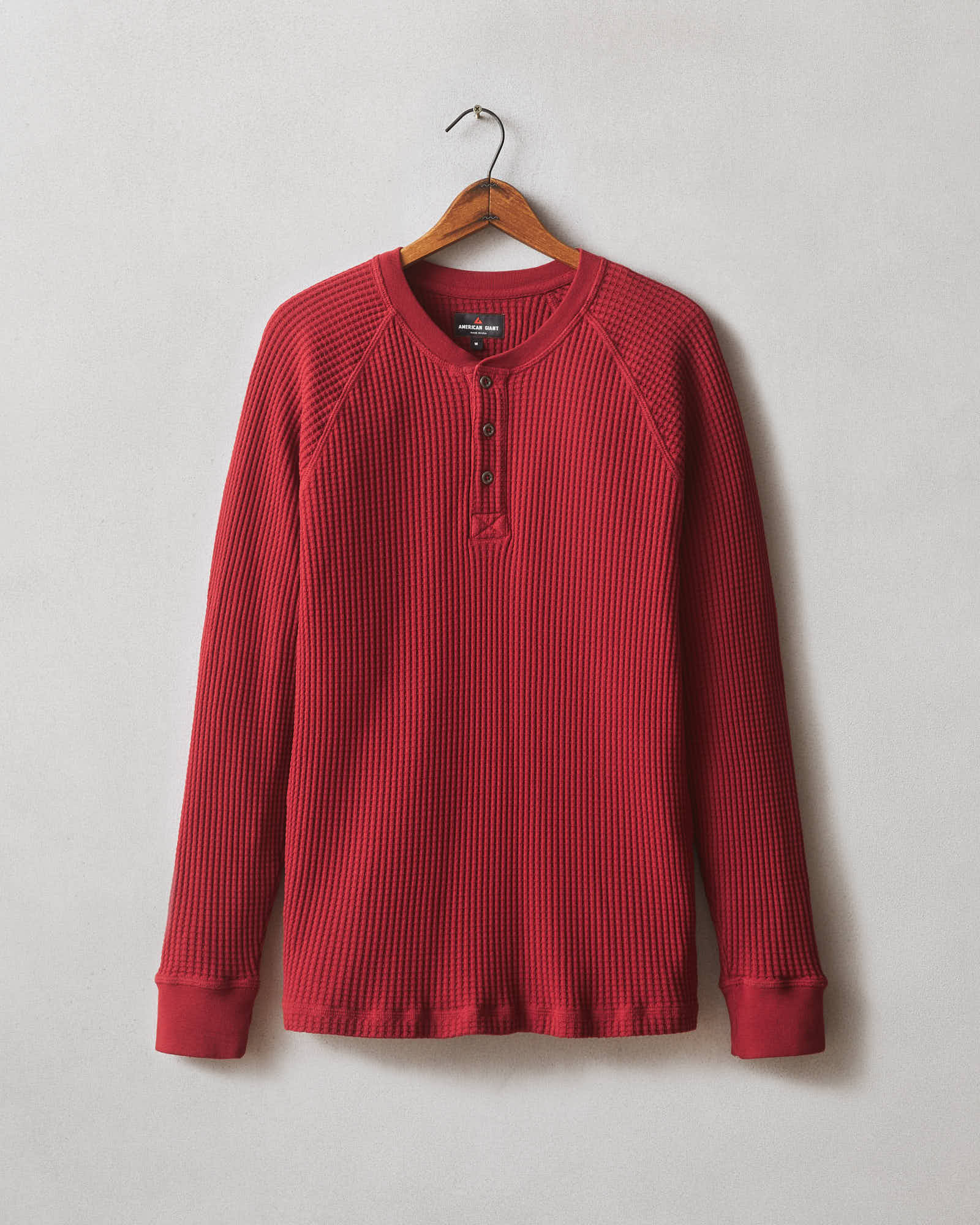 Men's Waffle Long Sleeve Henley - Real Red