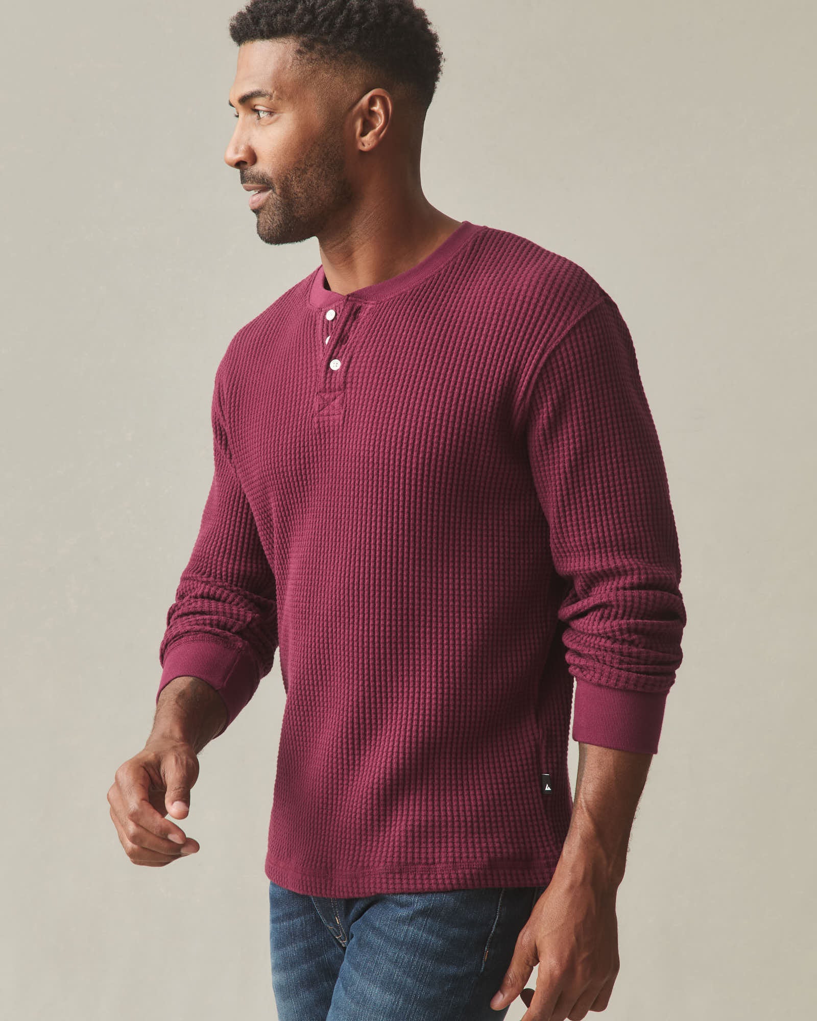 Men's Waffle Long Sleeve Henley - Zinfandel