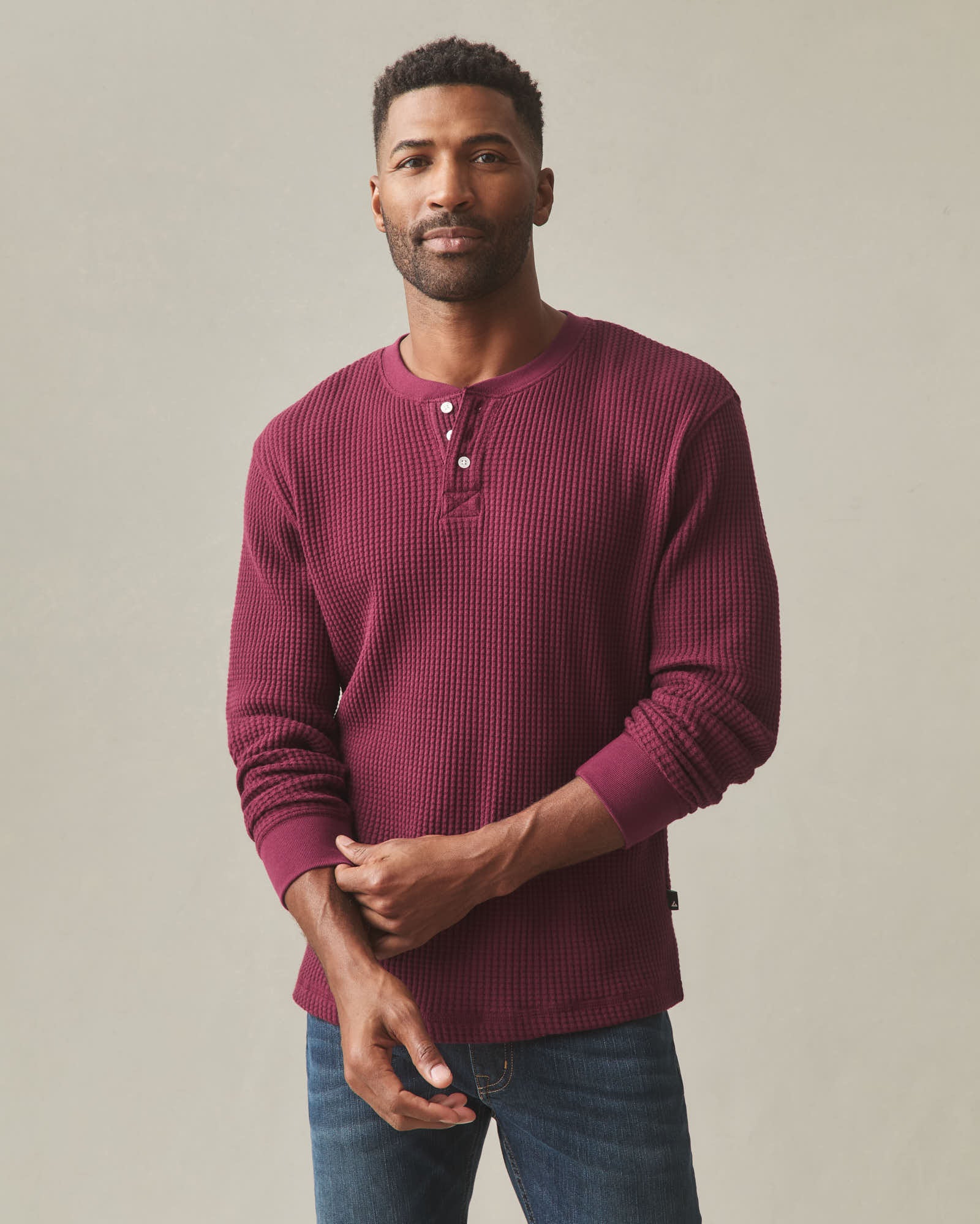 Men's Waffle Long Sleeve Henley - Zinfandel