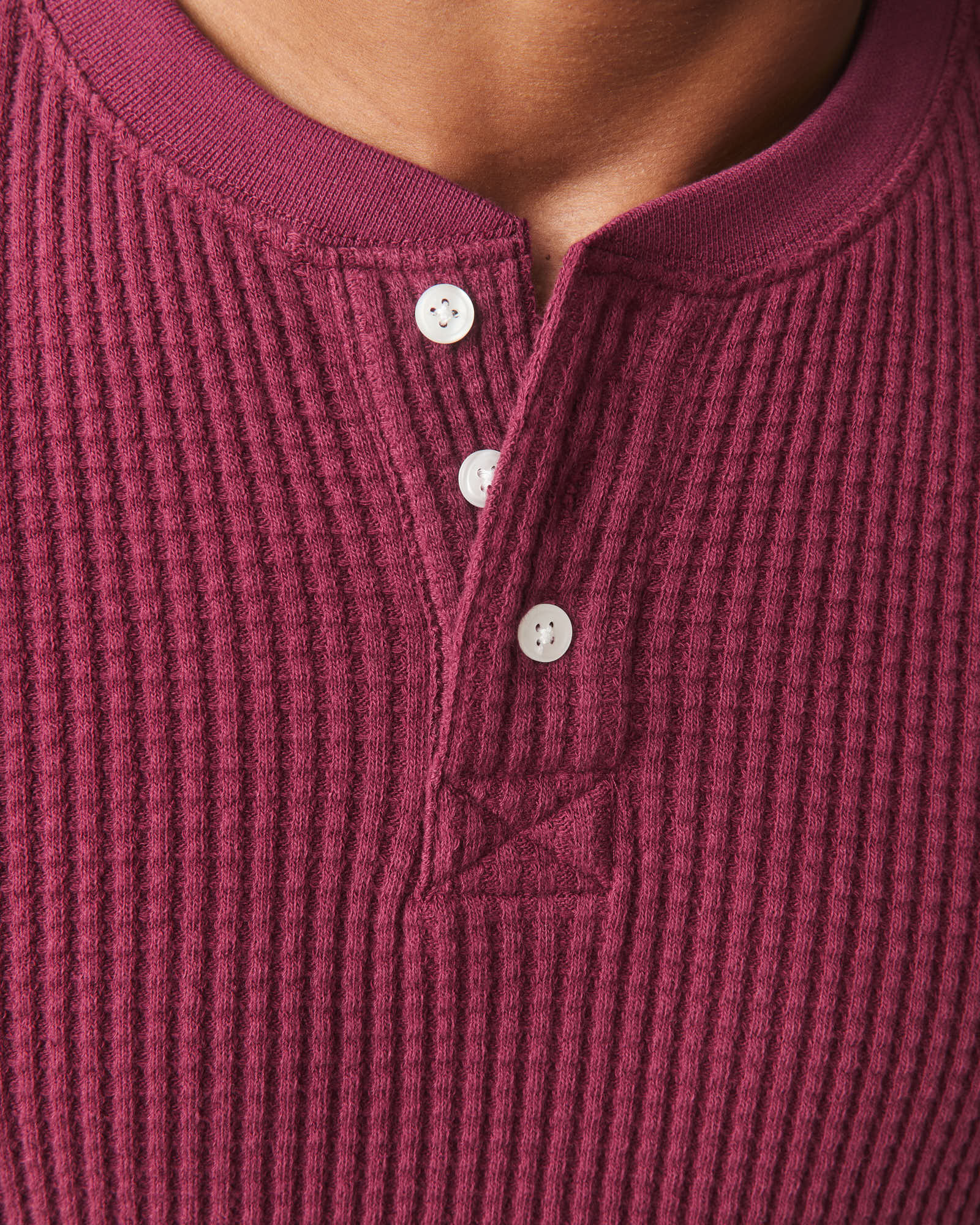 Men's Waffle Long Sleeve Henley - Zinfandel