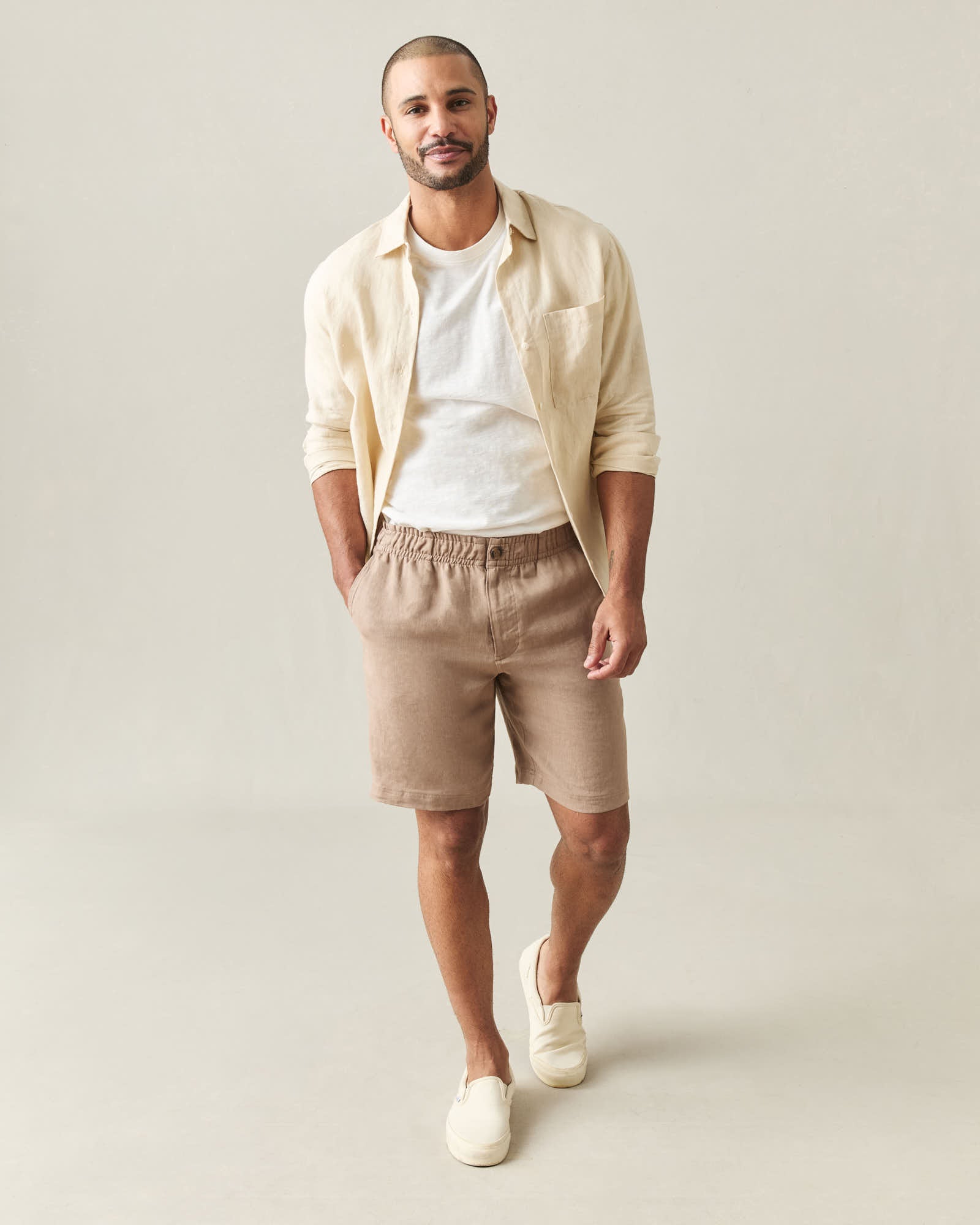 linen dress shorts mens Men's White Relaxed-Fit Linen Shorts