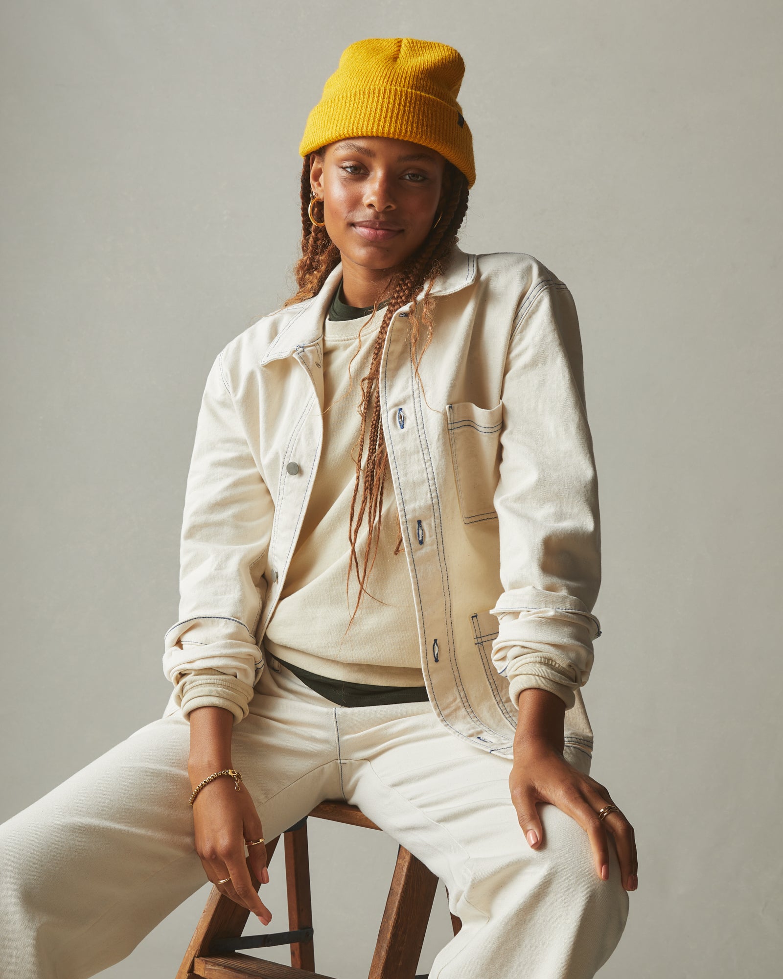 Unisex Roughneck Chore Jacket - Contrast Stitch - PFD Natural