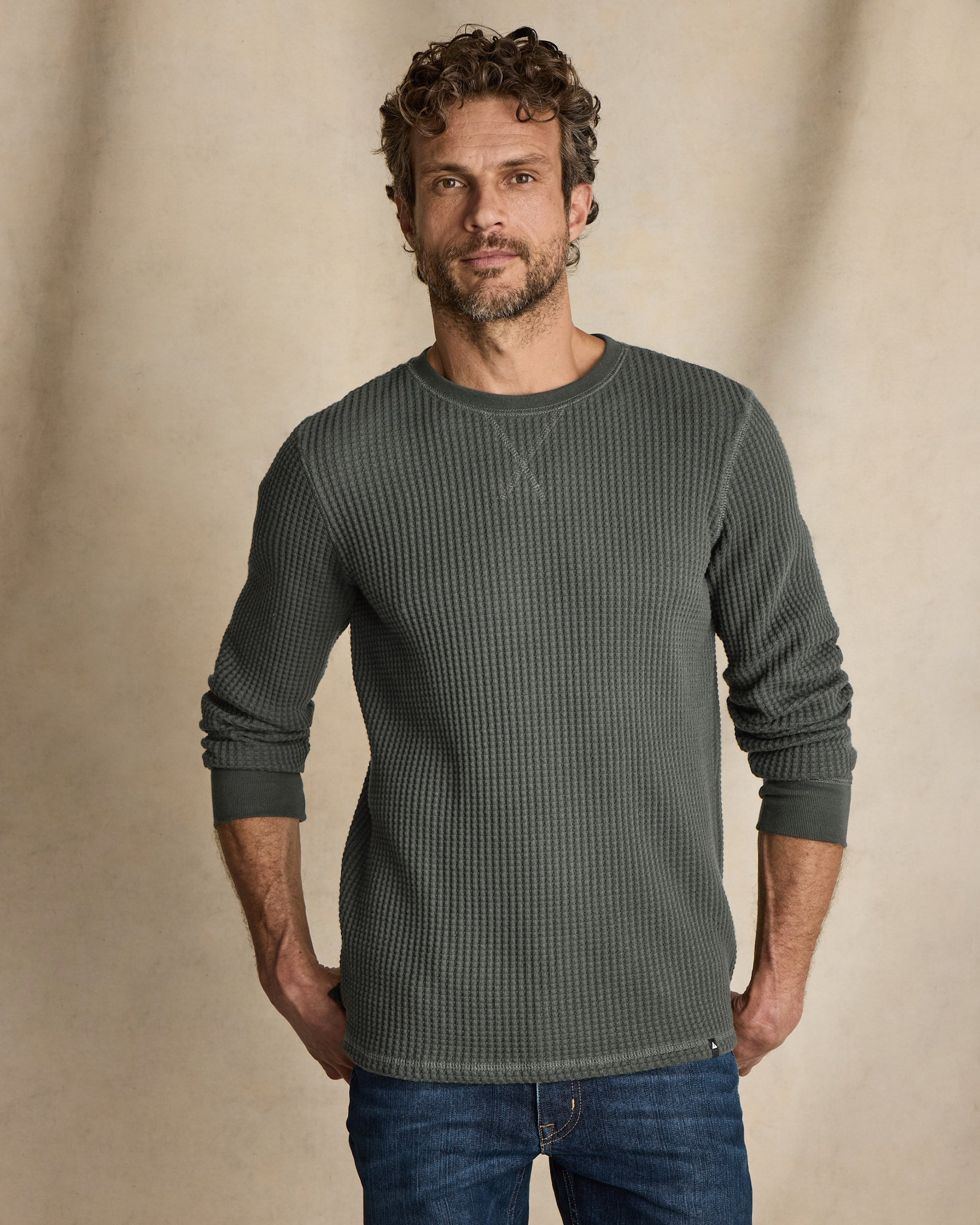 Ameri★WAFFLE TANK SET LONG SLEEVE TOP Men's Waffle Long Sleeve Crew - Slate