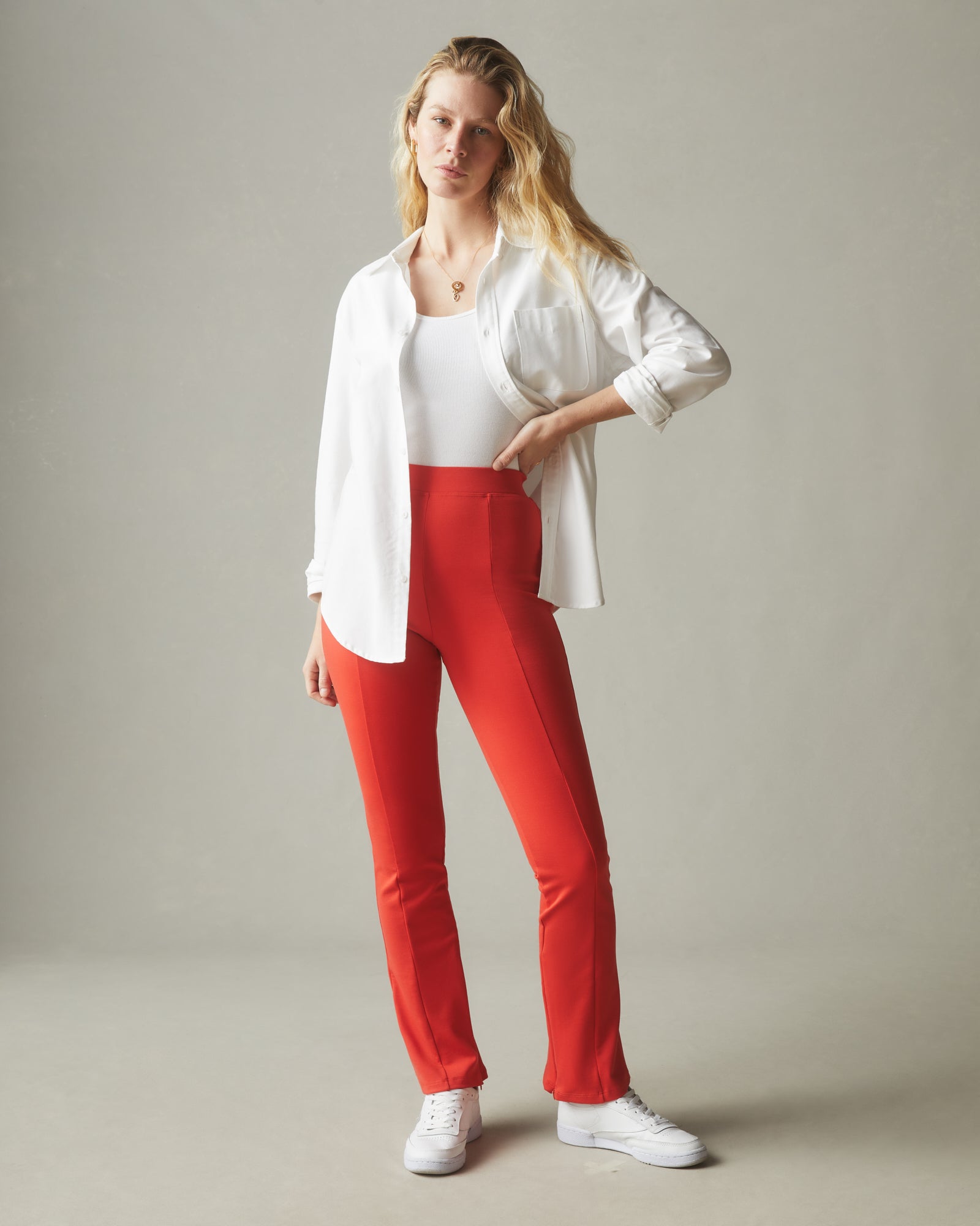 Ponte Zip Flare Pant - Active Red