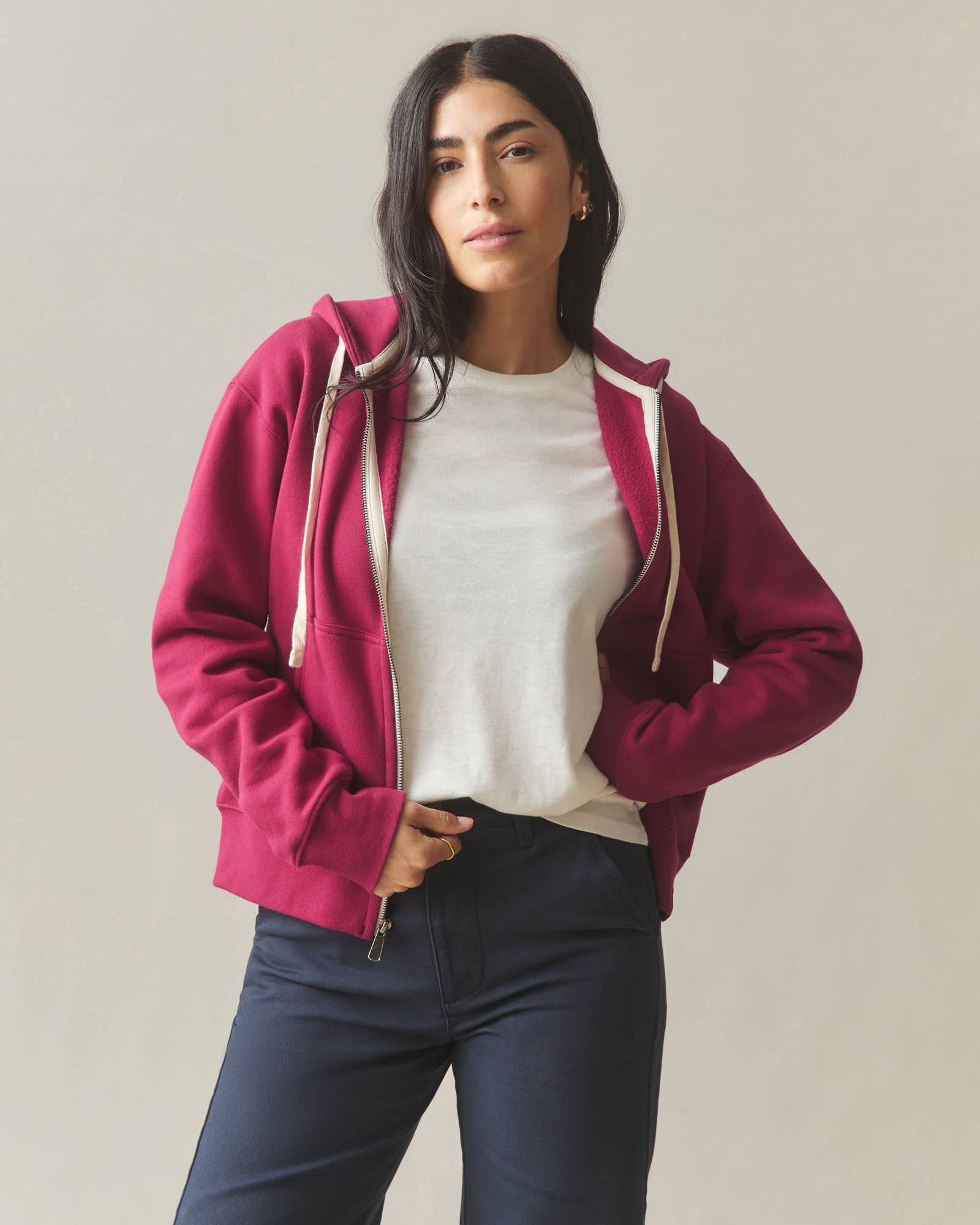 Women's Midweight Full Zip - Beet Red