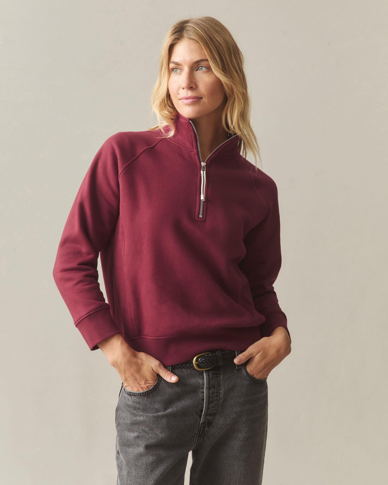 トップス Americana 6 ROKU HALF ZIP PULLOVER Women's Midweight Half Zip - Pomegranate
