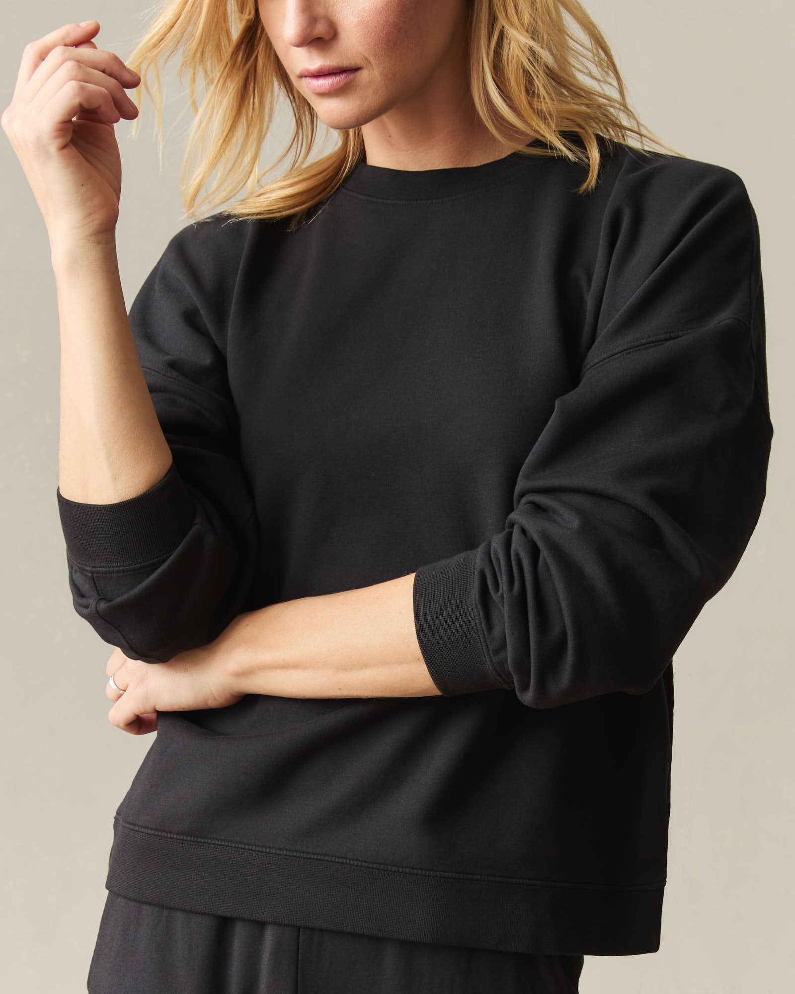 Women's Modal Fleece Crew - Black