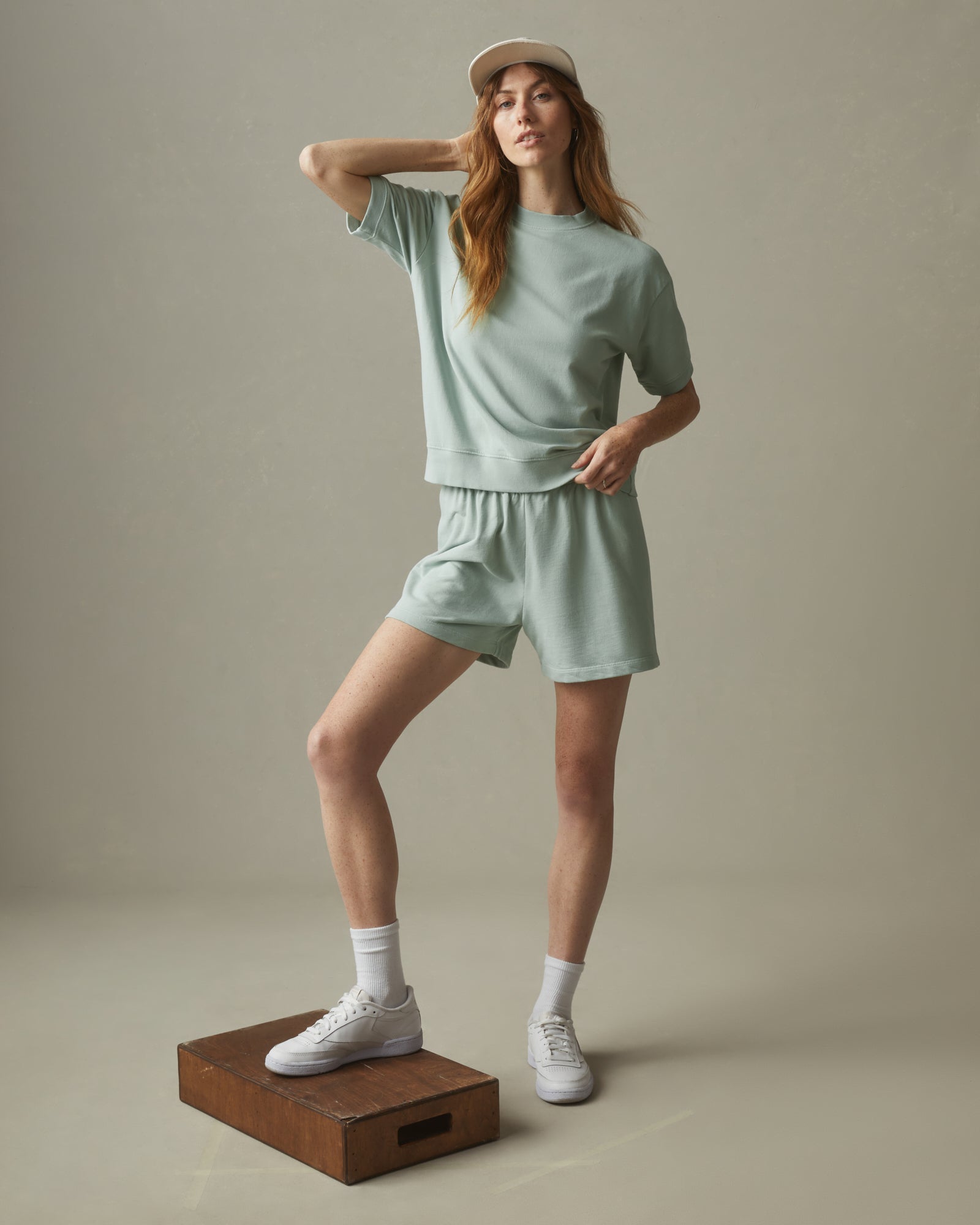 Women's French Terry Short Sleeve Sweatshirt - Aqua Grey