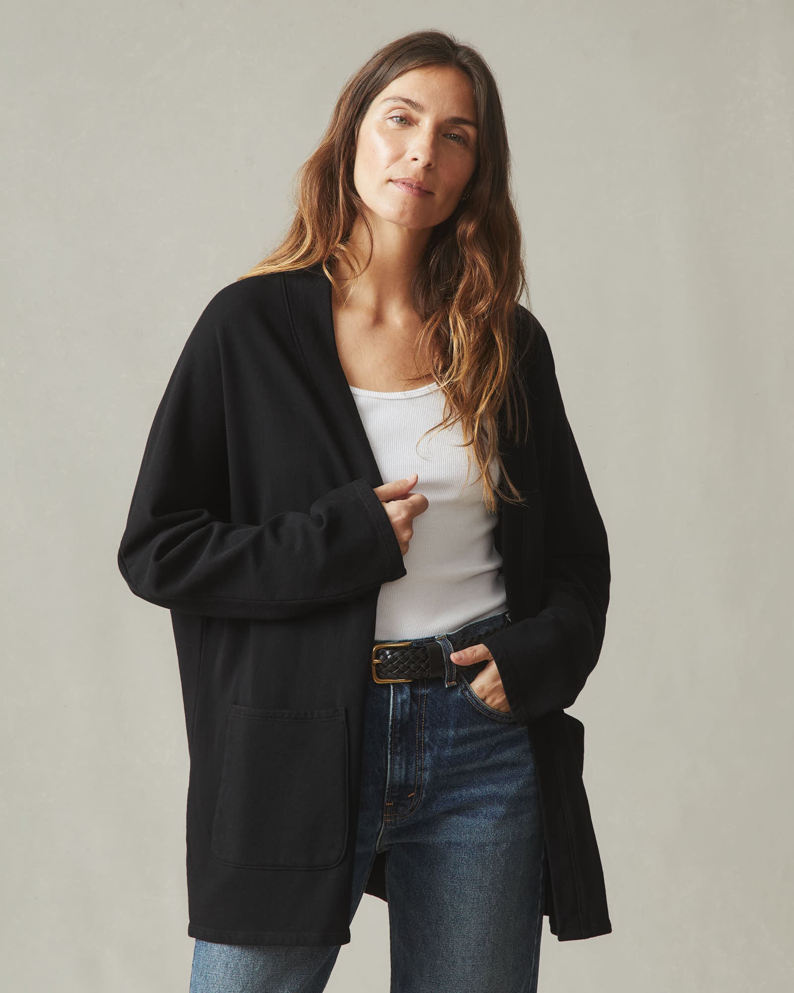 Women's French Terry Cardigan - Black