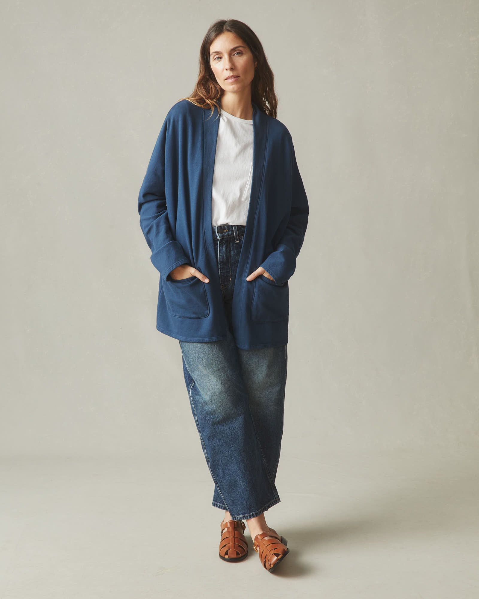 Women's French Terry Cardigan - Marine Navy