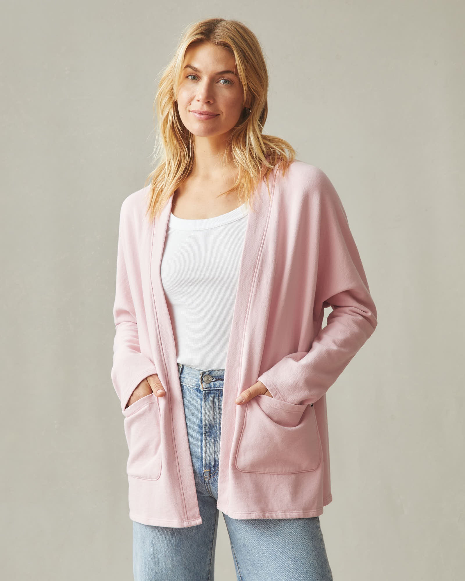 Women's French Terry Cardigan Silver Pink - Main Image