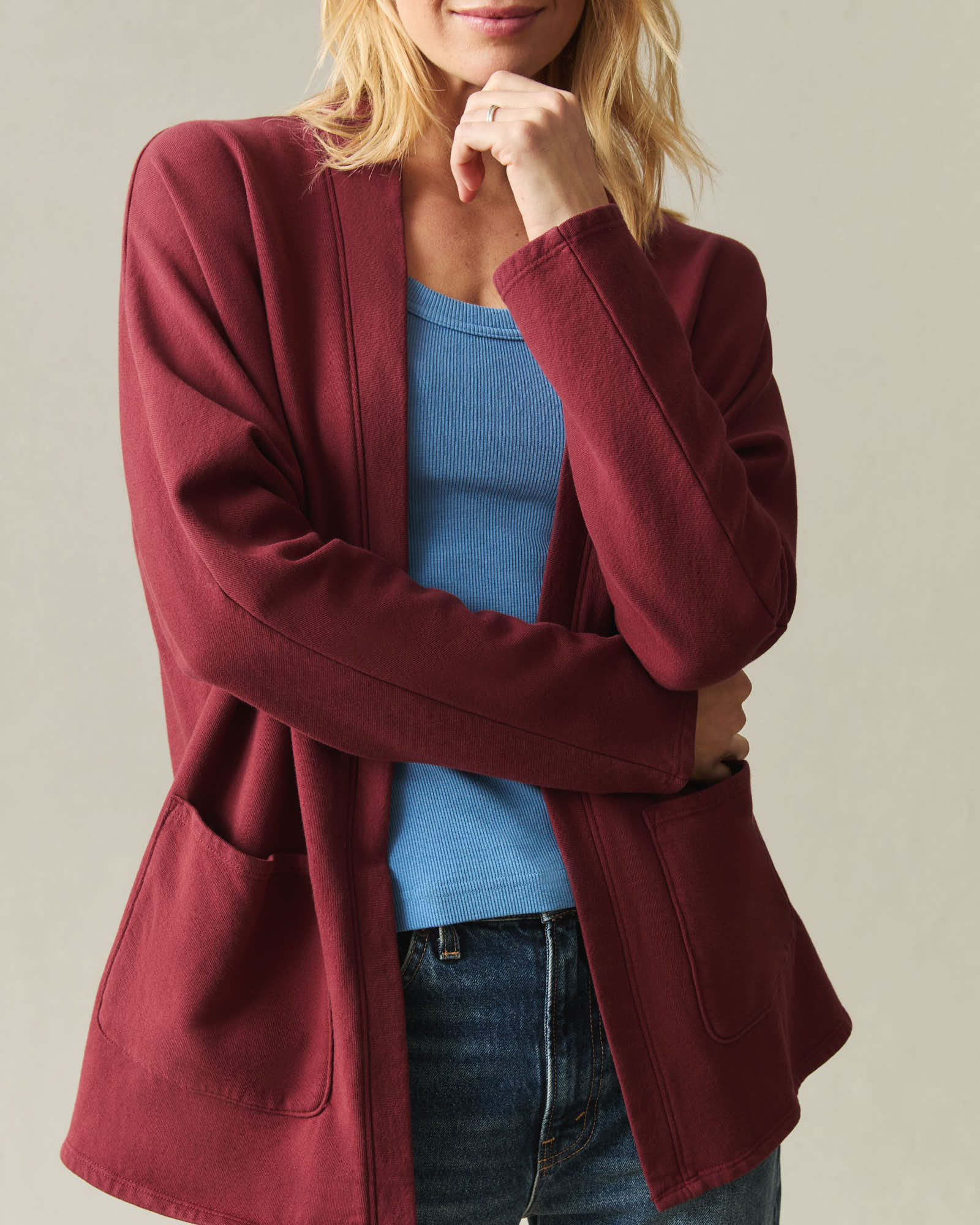 Women's French Terry Cardigan - Syrah