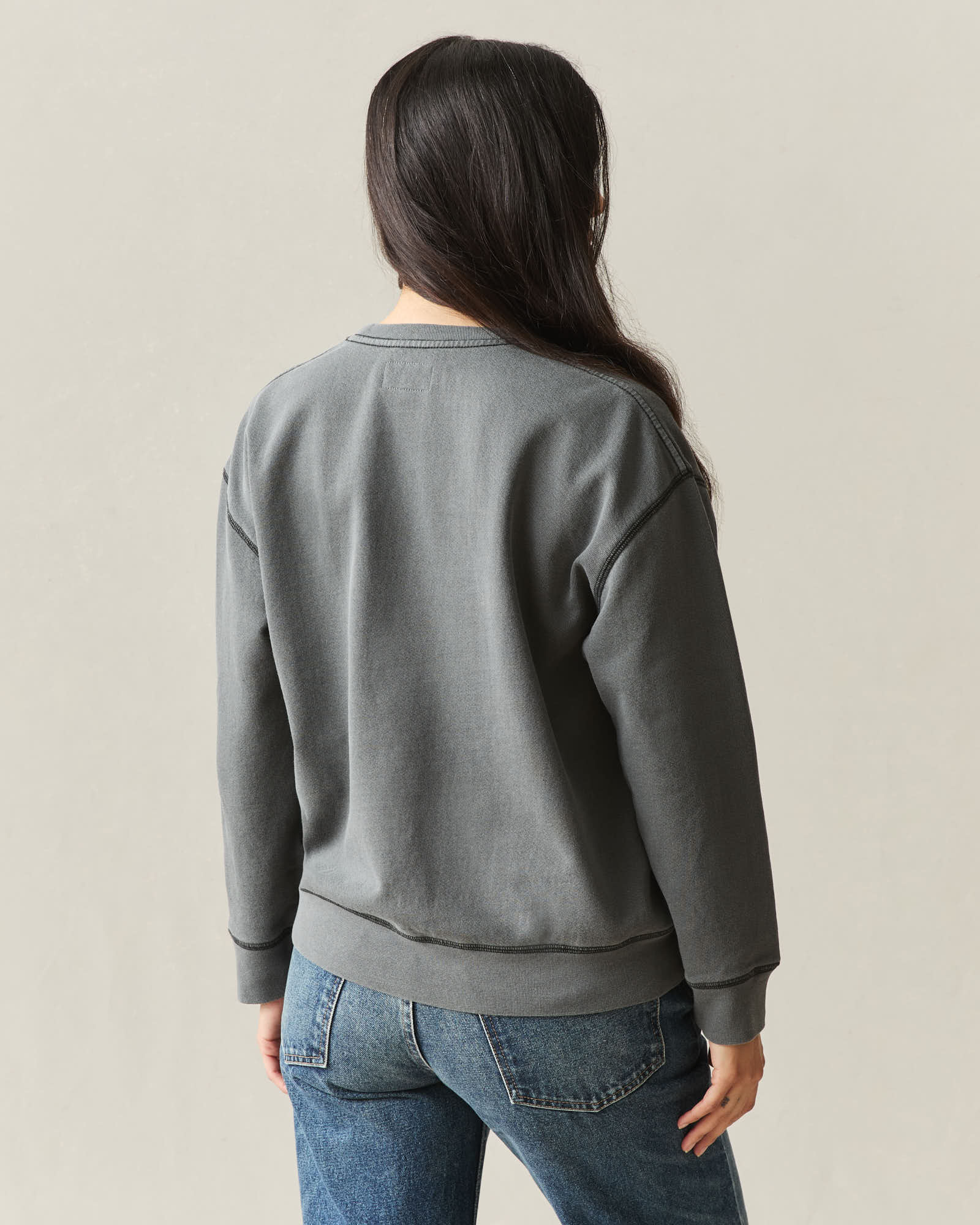Women's Relaxed French Terry Crew - Grey Pinstripe