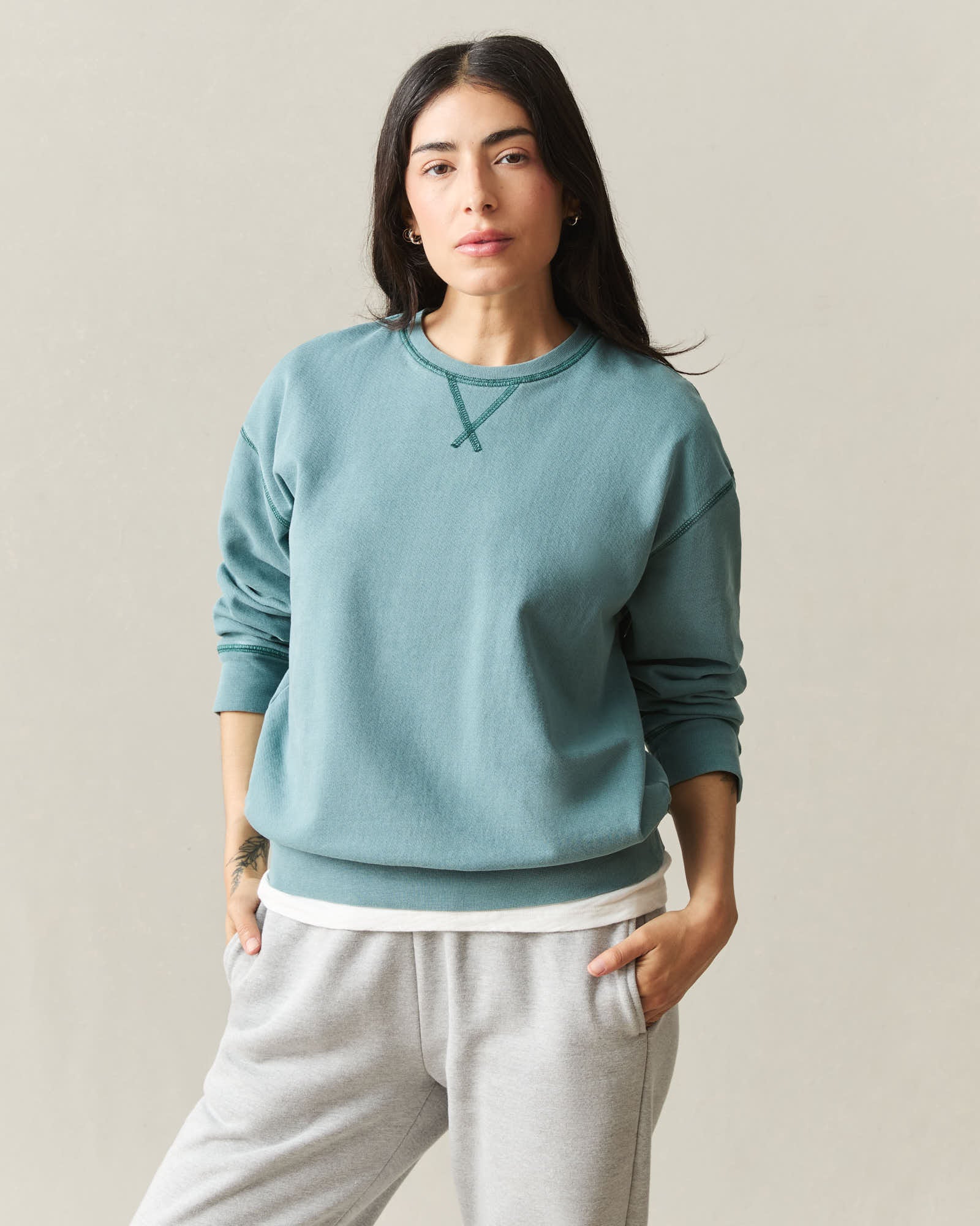 ☆新品☆salsation Oversize French Terry Sサイズ Women's Relaxed French Terry Crew - Hydro