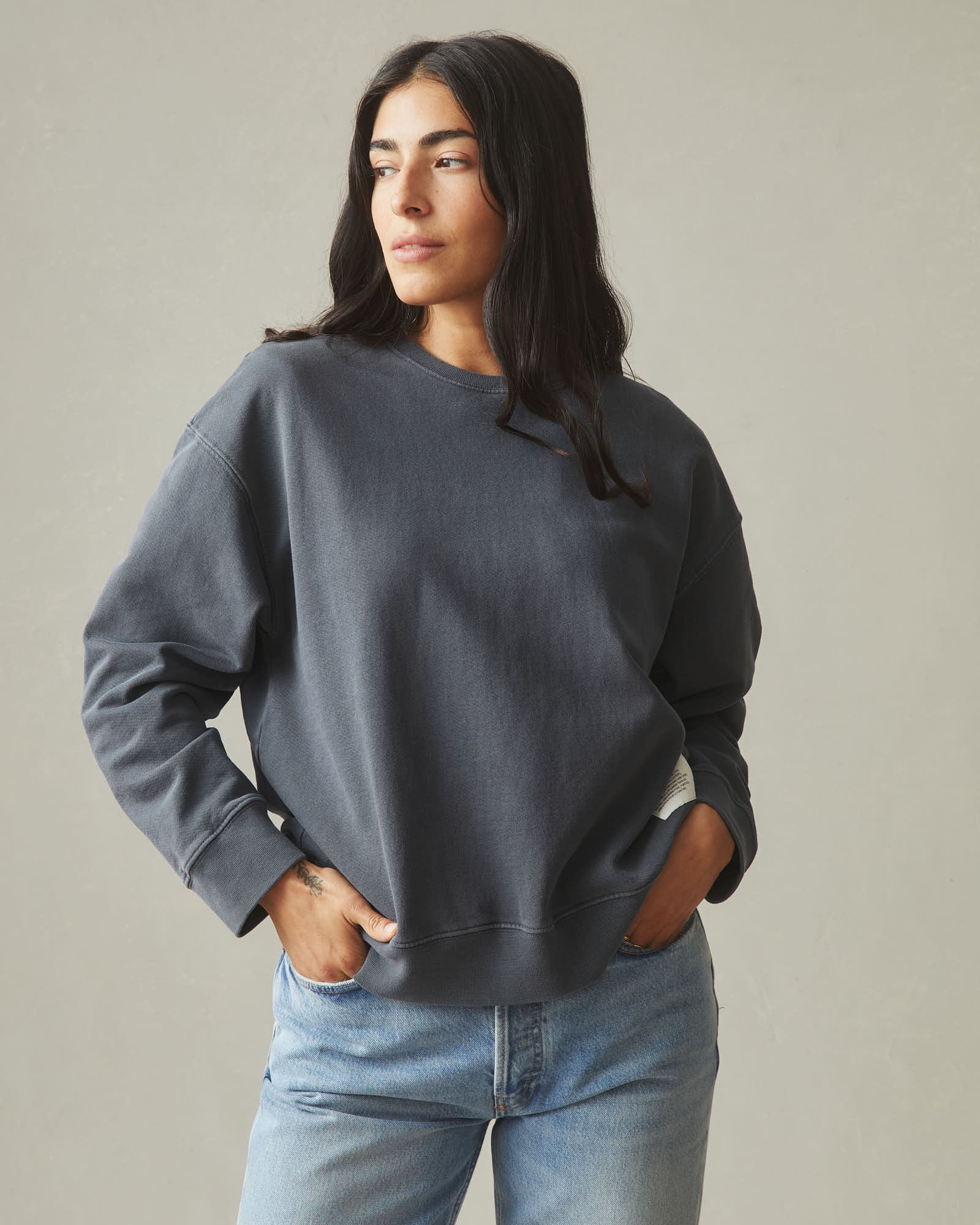 Women's Vintage Wash Relaxed French Terry Crew Metropolitan Grey