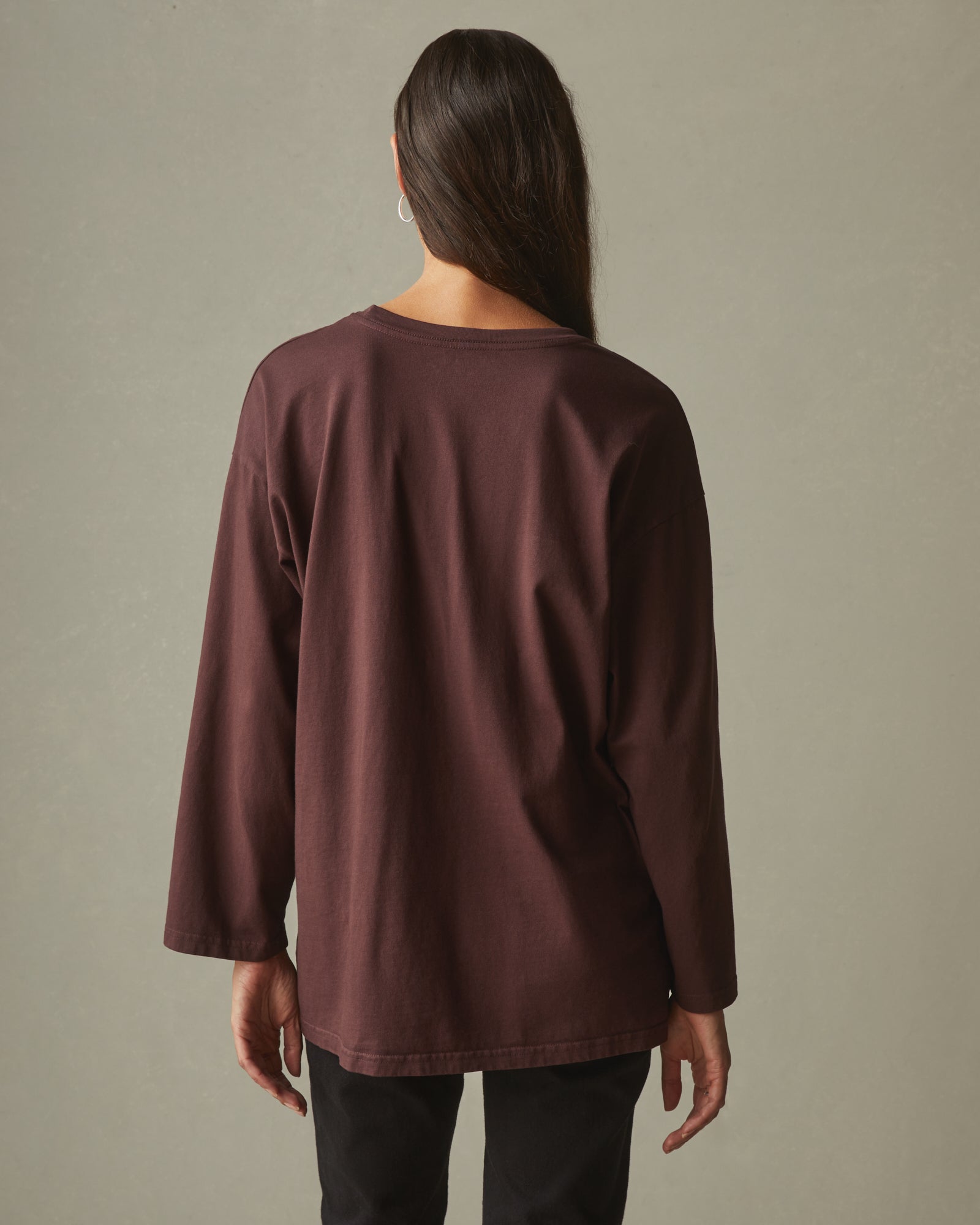 Women's Relaxed Cotton Long Sleeve Tee - Puce