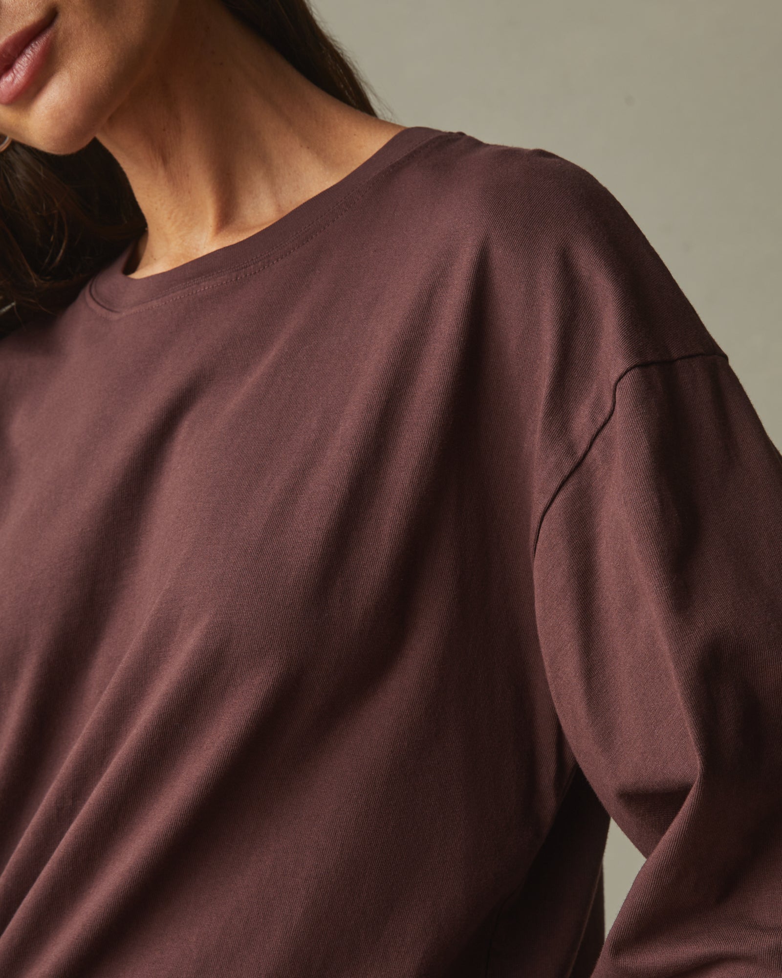Women's Relaxed Cotton Long Sleeve Tee - Puce
