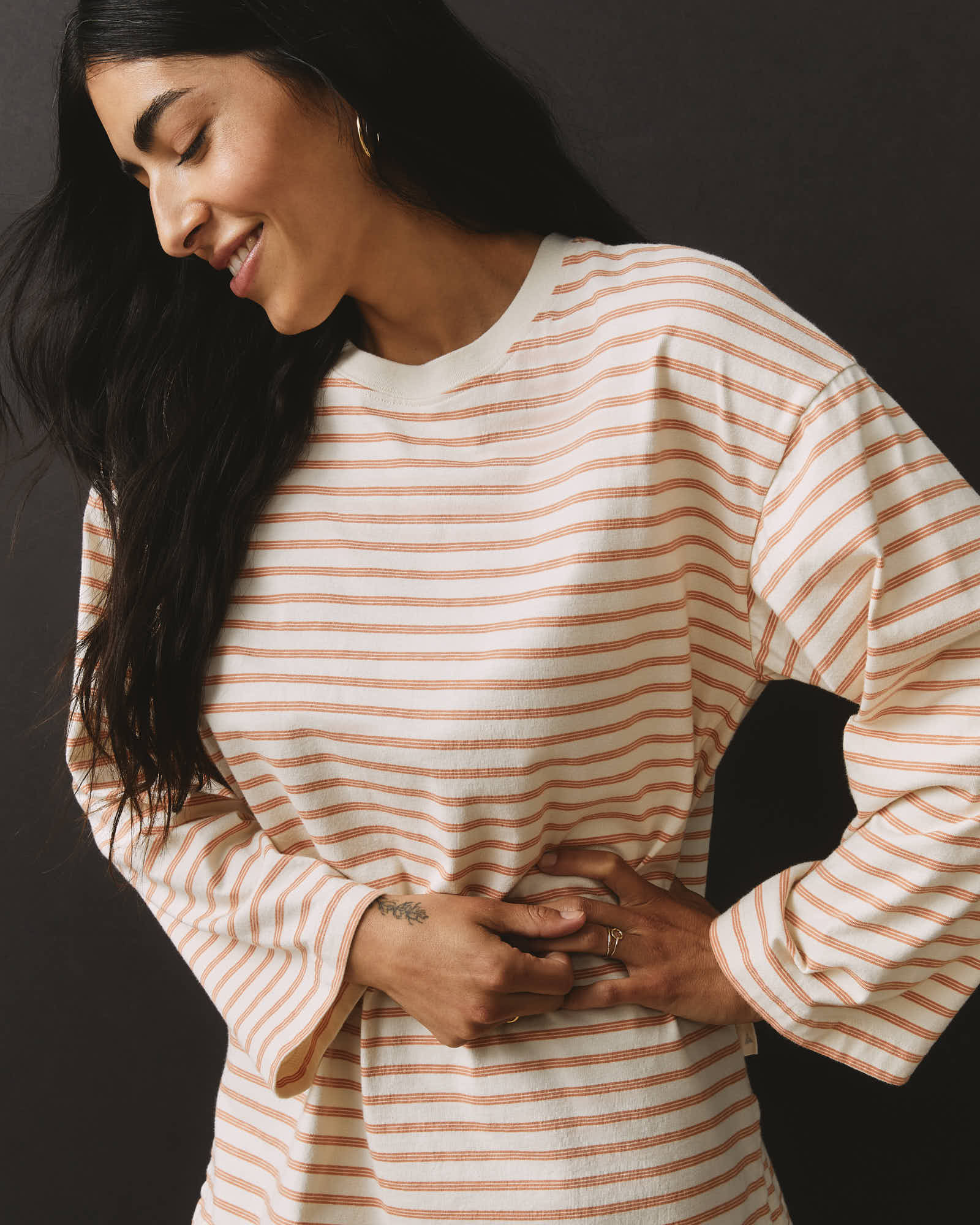 Women's Relaxed Cotton Long Sleeve - Striped - Cork Stripe