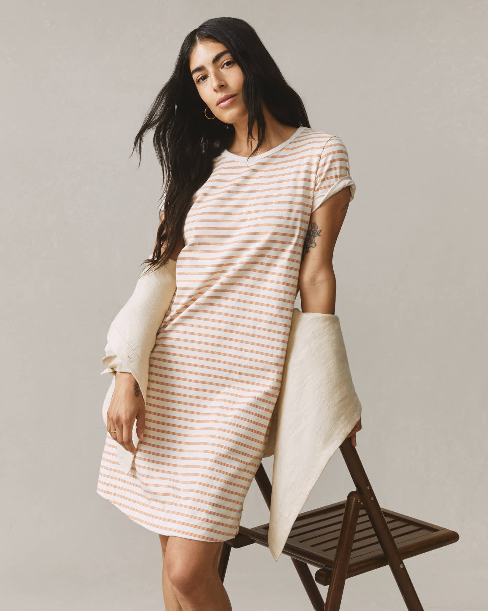 knee length dresses for ladies The Shipley Striped T-Shirt Midi Dress in Pink + Red – Piper & Scoot