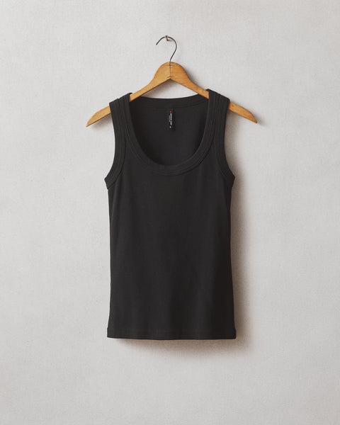 トップス BACK OPEN AMERICAN SLEEVES RIB TANK Women's Rib Tank - Black