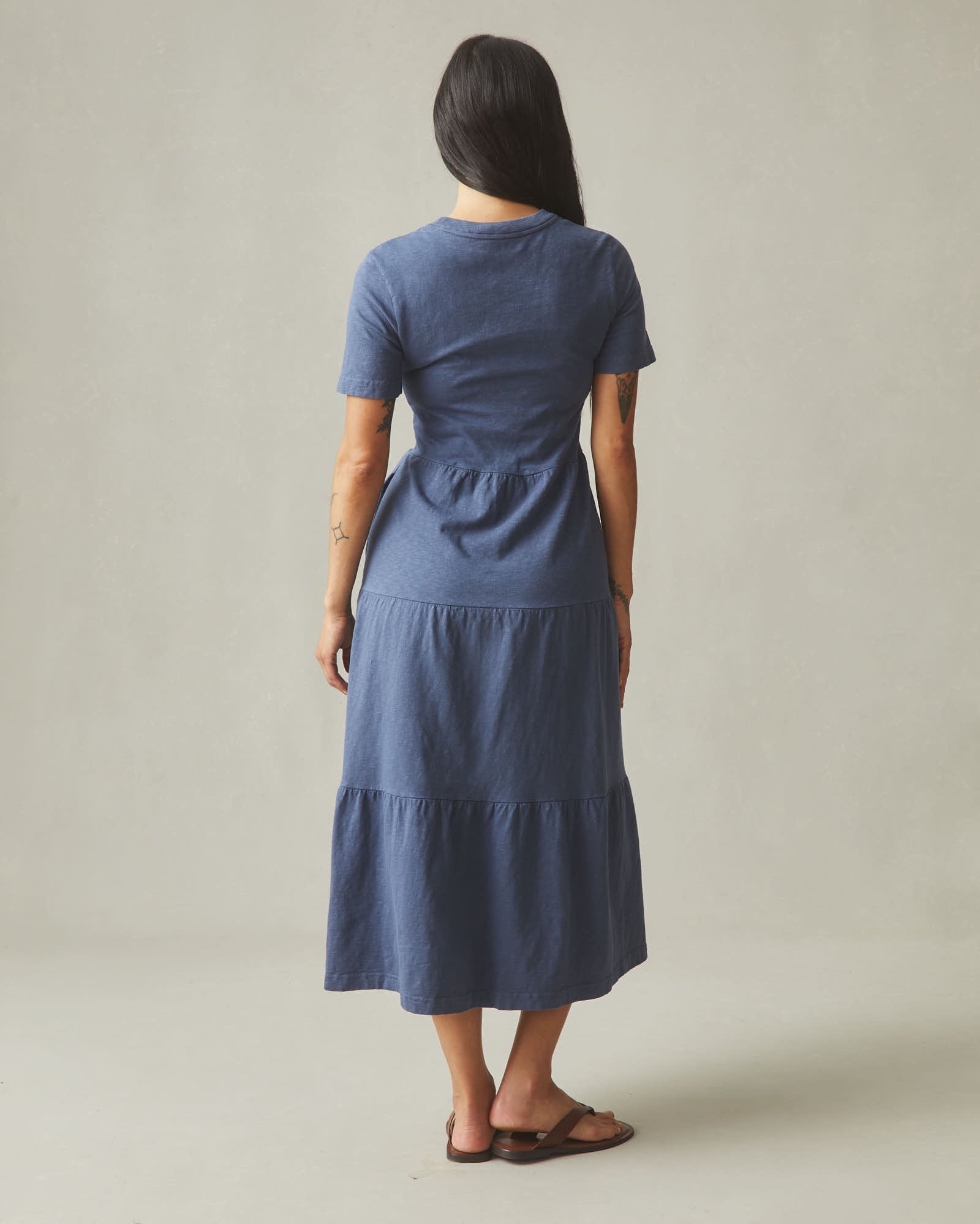 Women's Premium Slub Tiered Dress - Washed Denim L Women's Premium Slub Tiered Dress - Washed Denim L