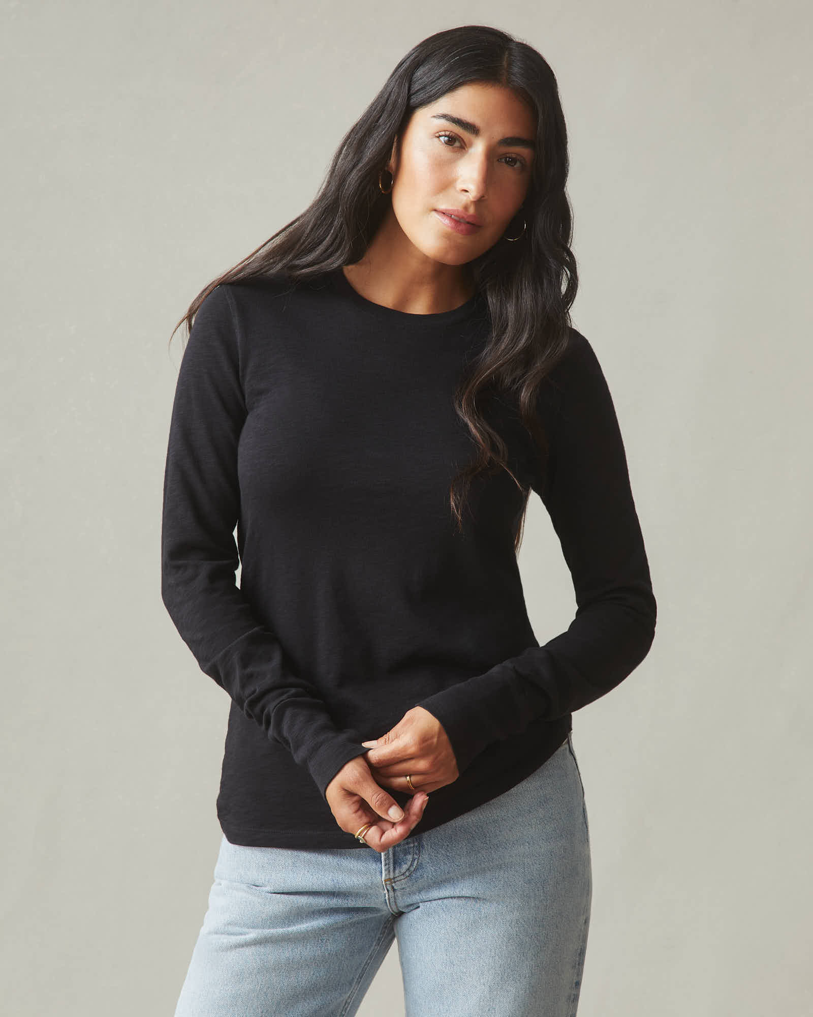 Women's Premium Slub Long Sleeve Crew Tee - Black