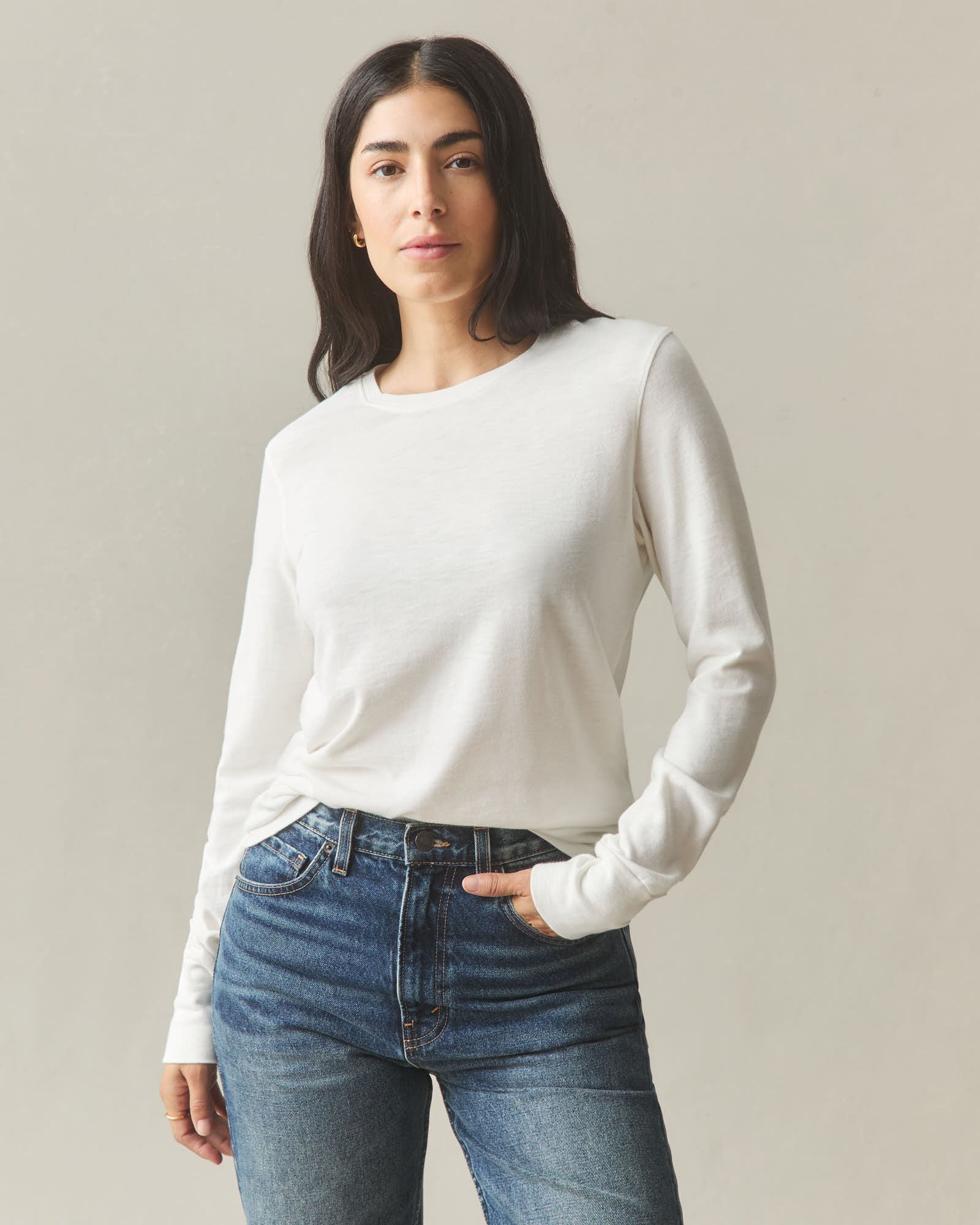 Women's Premium Slub Long Sleeve Crew Tee - Bone