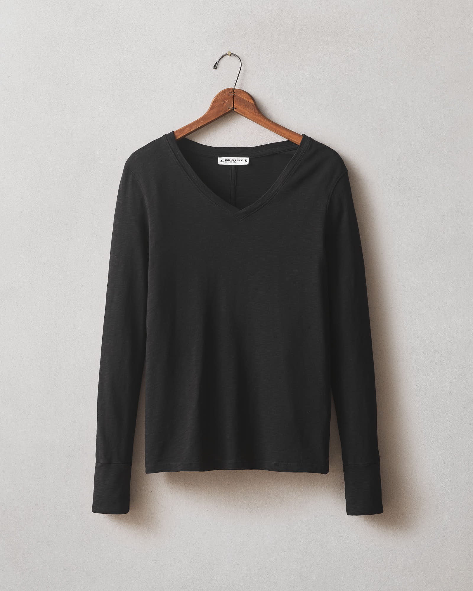 Premium Slub V-Neck Tee Long Sleeve Black American Giant