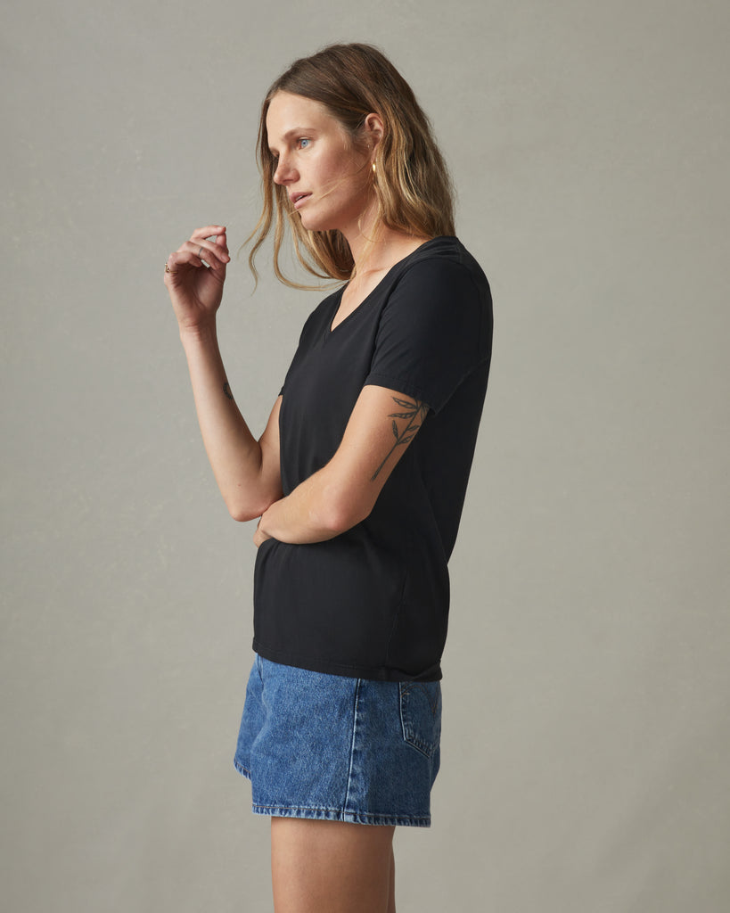 Women's Classic Cotton V-Neck Tee - Black