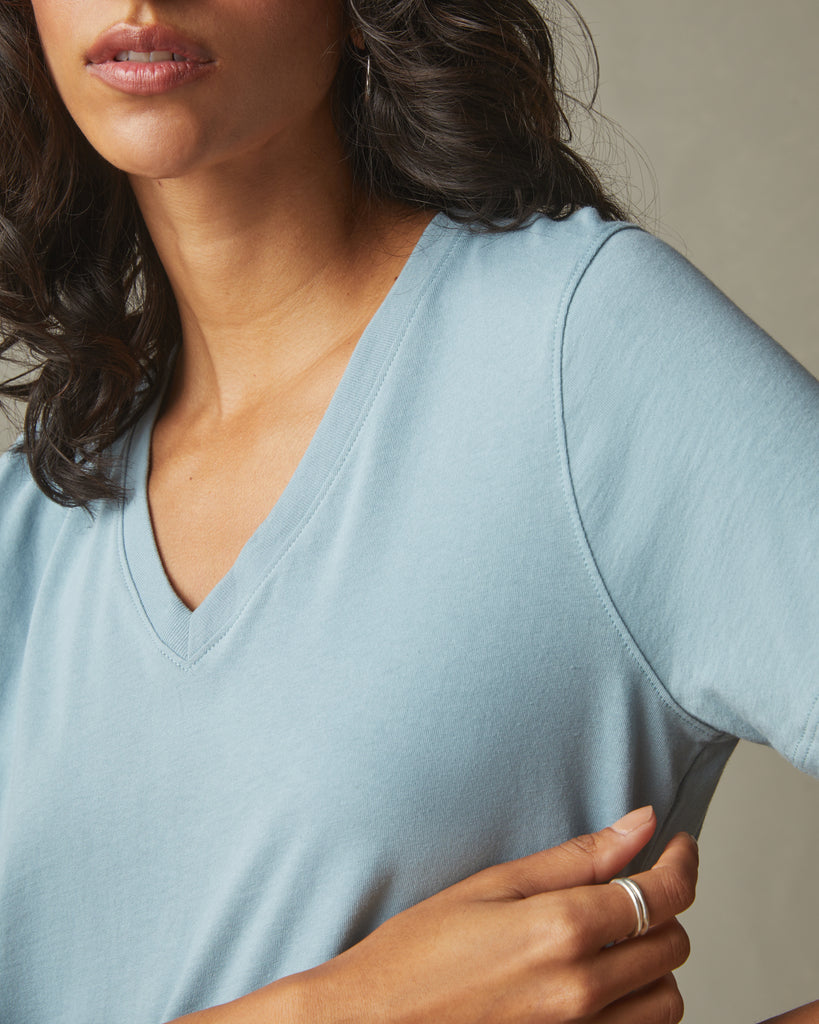 Women's Classic Cotton V-Neck Tee - Blue Stream