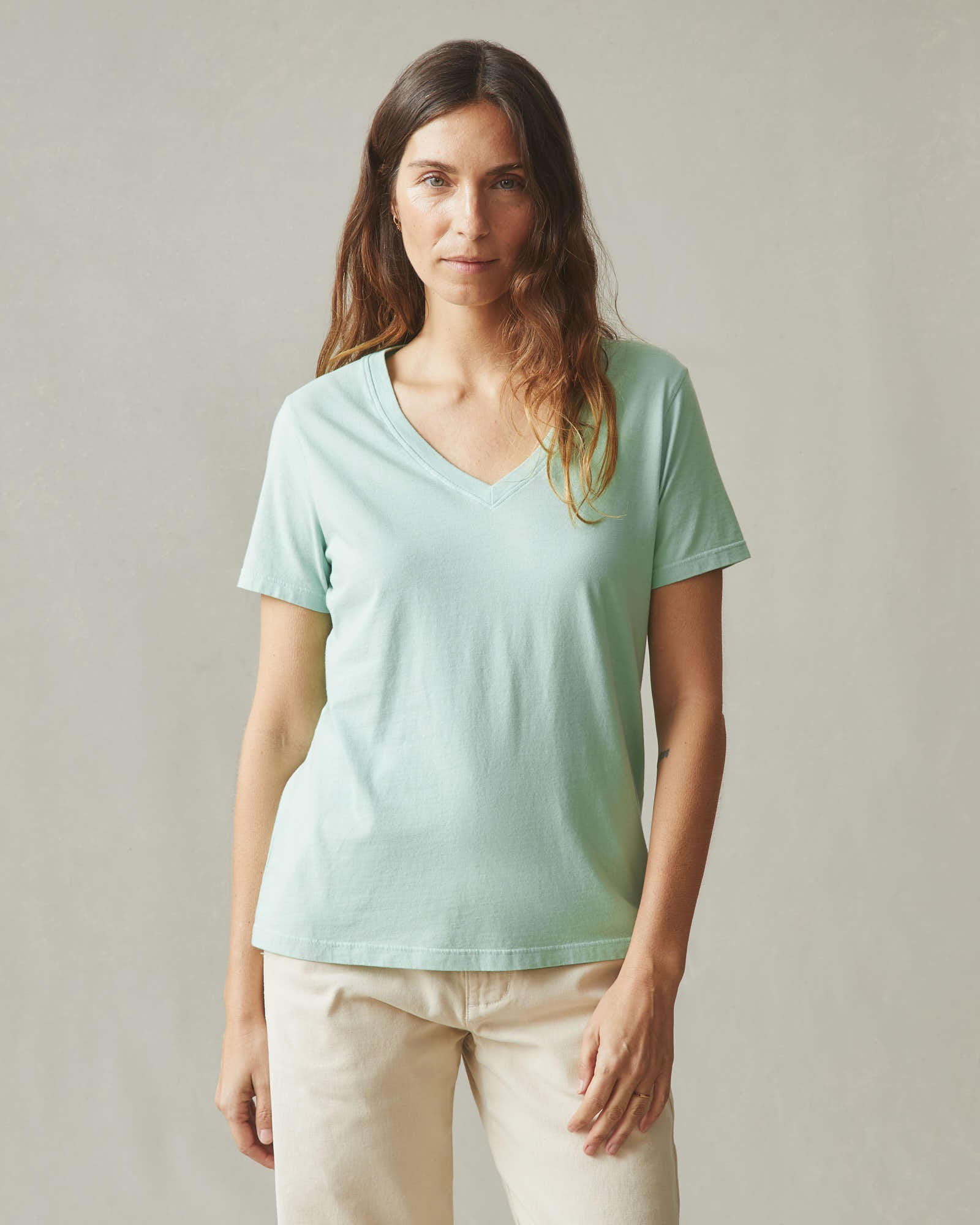 Women's Classic Cotton V-Neck Tee - Grayed Jade