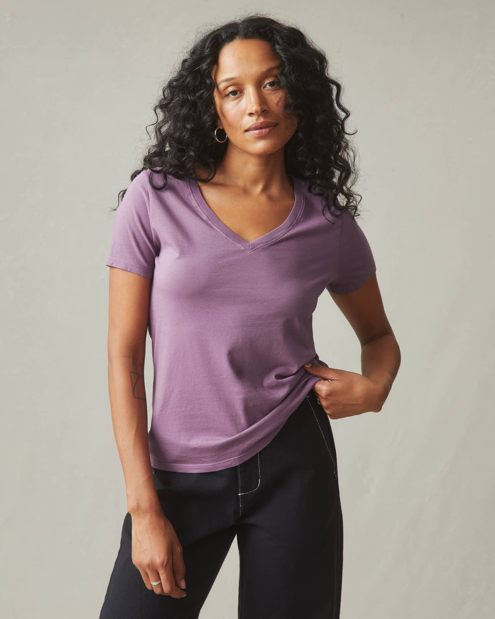 Women's Classic Cotton V-Neck Tee Plum Berry - Main Image