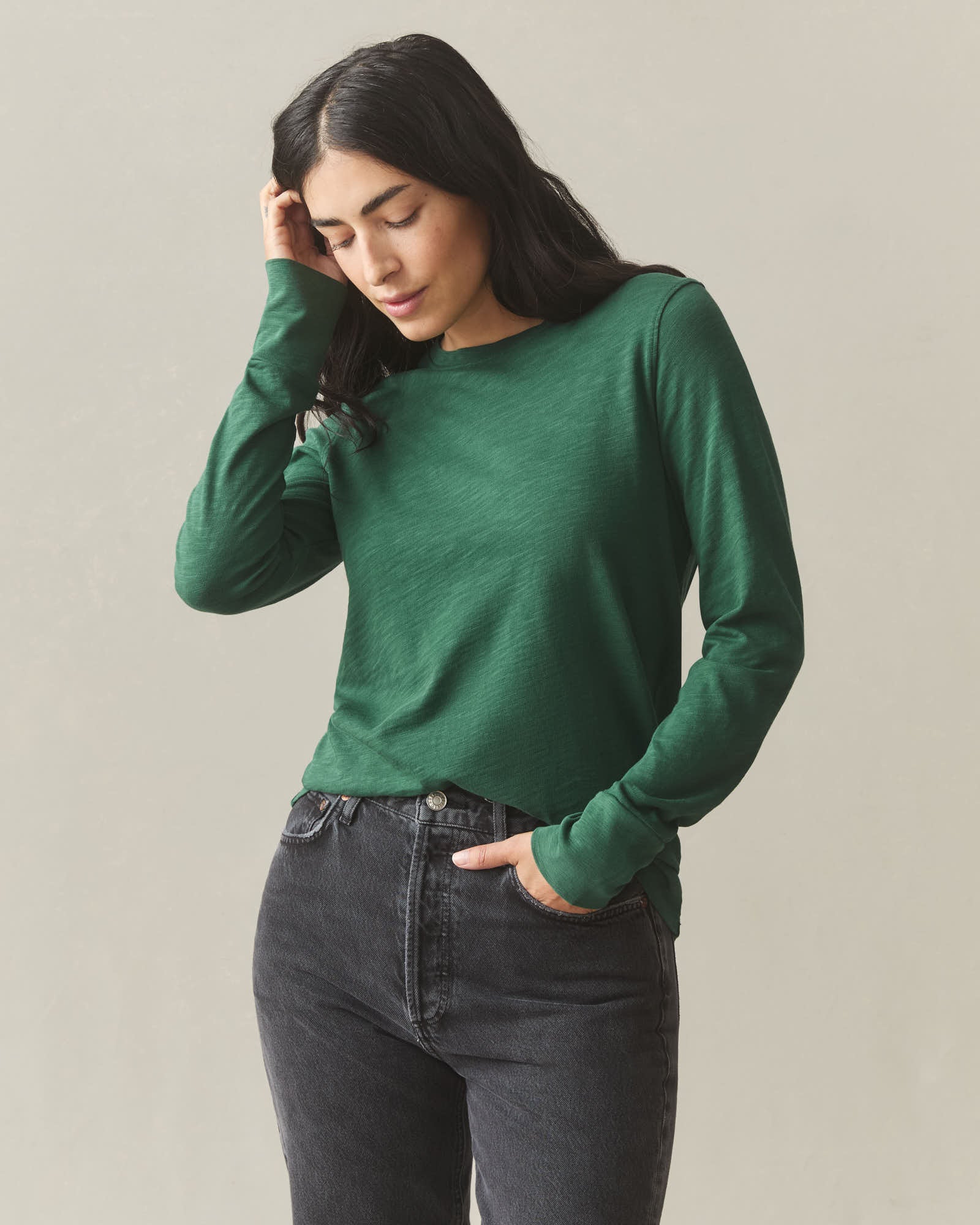 Women's Premium Slub Crew Tee Long Sleeve - Hunter Green
