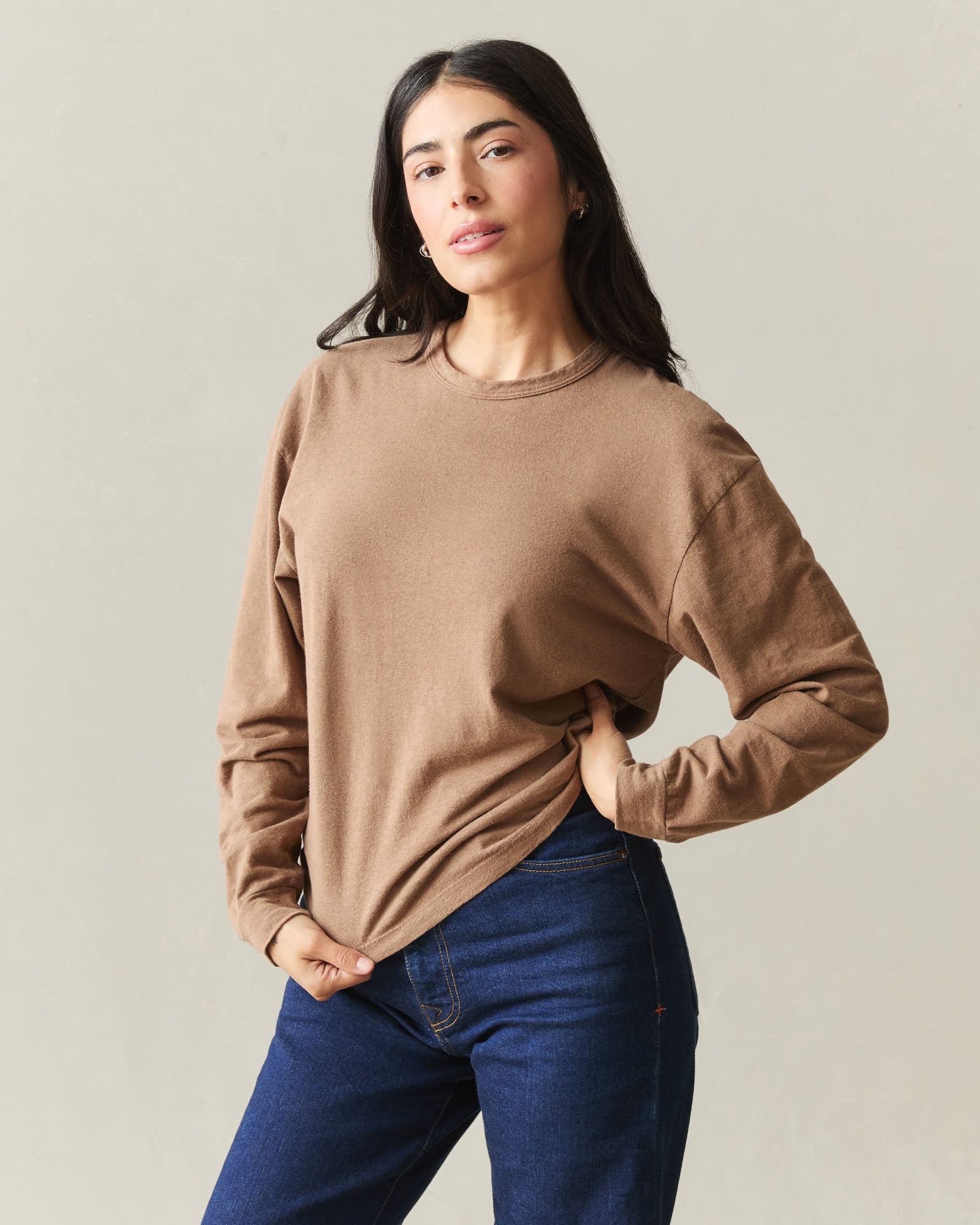 【新品未使用】oldsea HEMP LONG SLEEVE TEE ロンT Women's Hemp Long Sleeve Crew Tee - Pine Bark