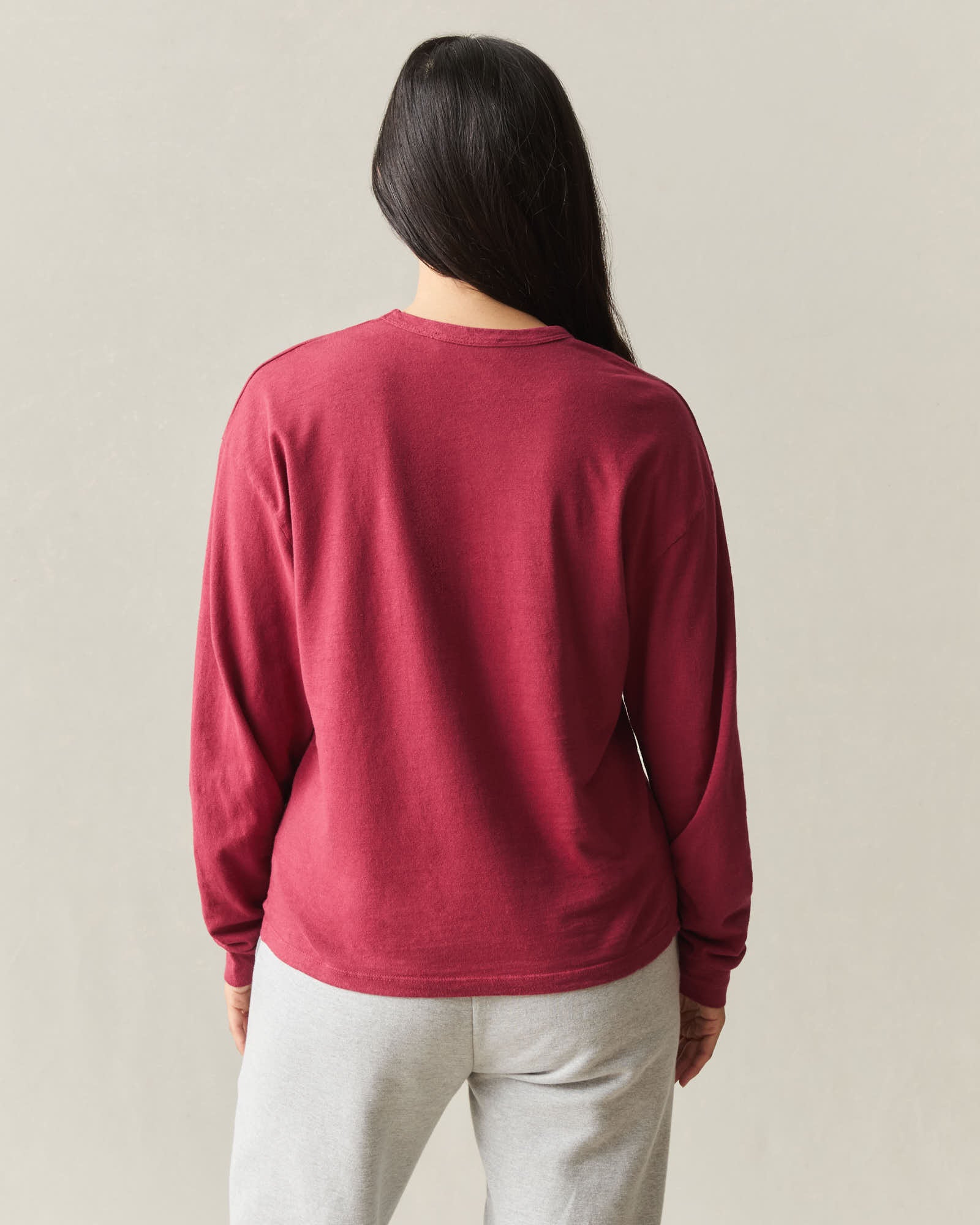 Women's Hemp Long Sleeve Crew Tee - Rio Red