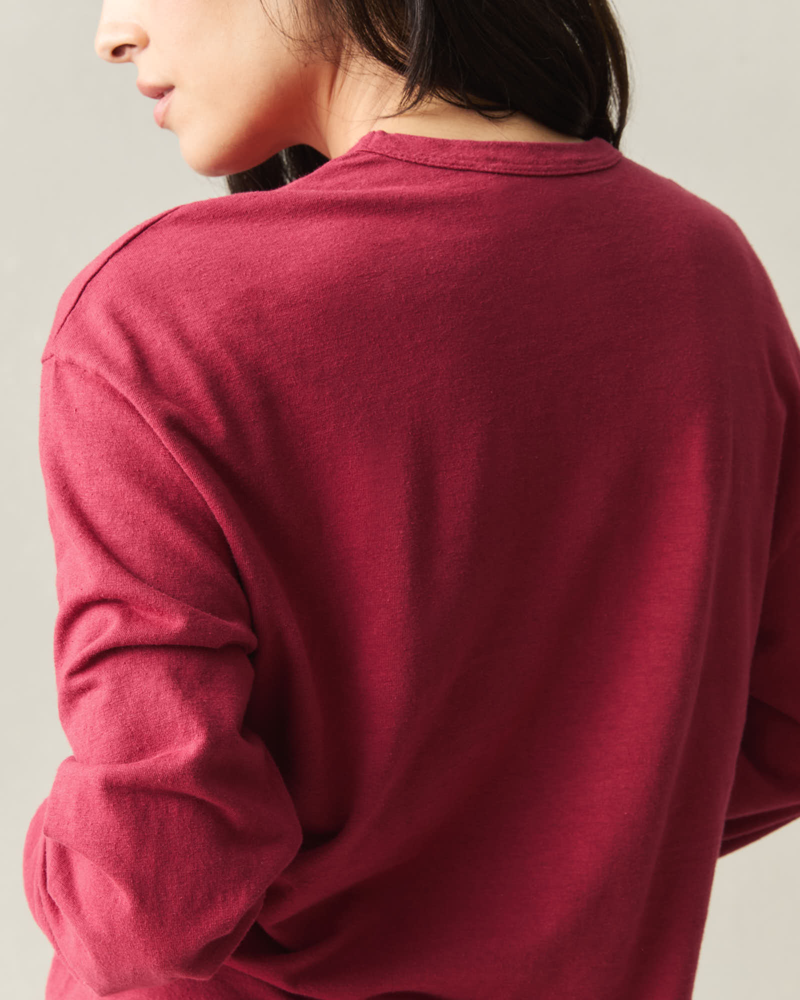 Women's Hemp Long Sleeve Crew Tee - Rio Red
