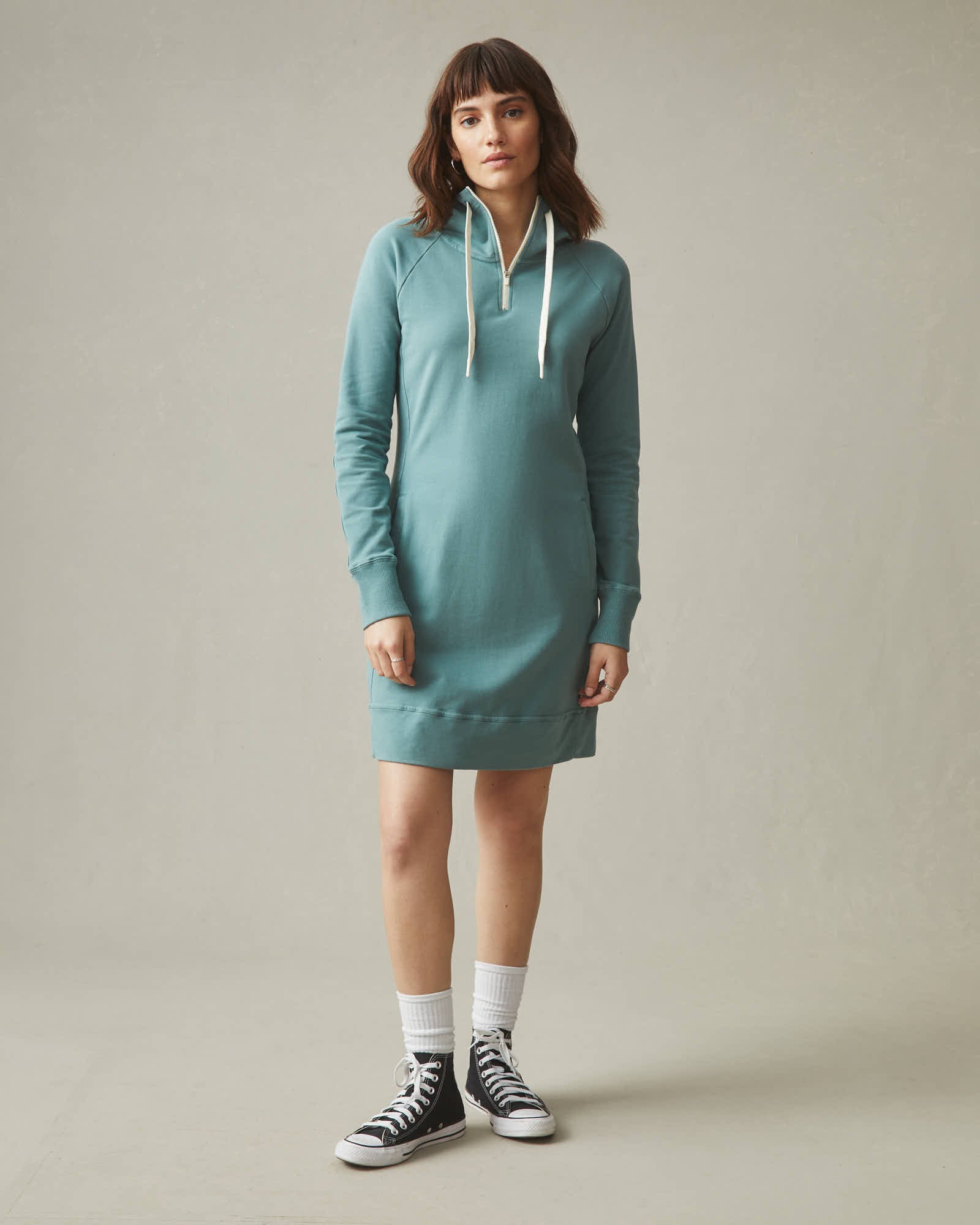 Women's Zipper Hoodie Dress - Azure Sage XS Women's Zipper Hoodie Dress - Azure Sage XS