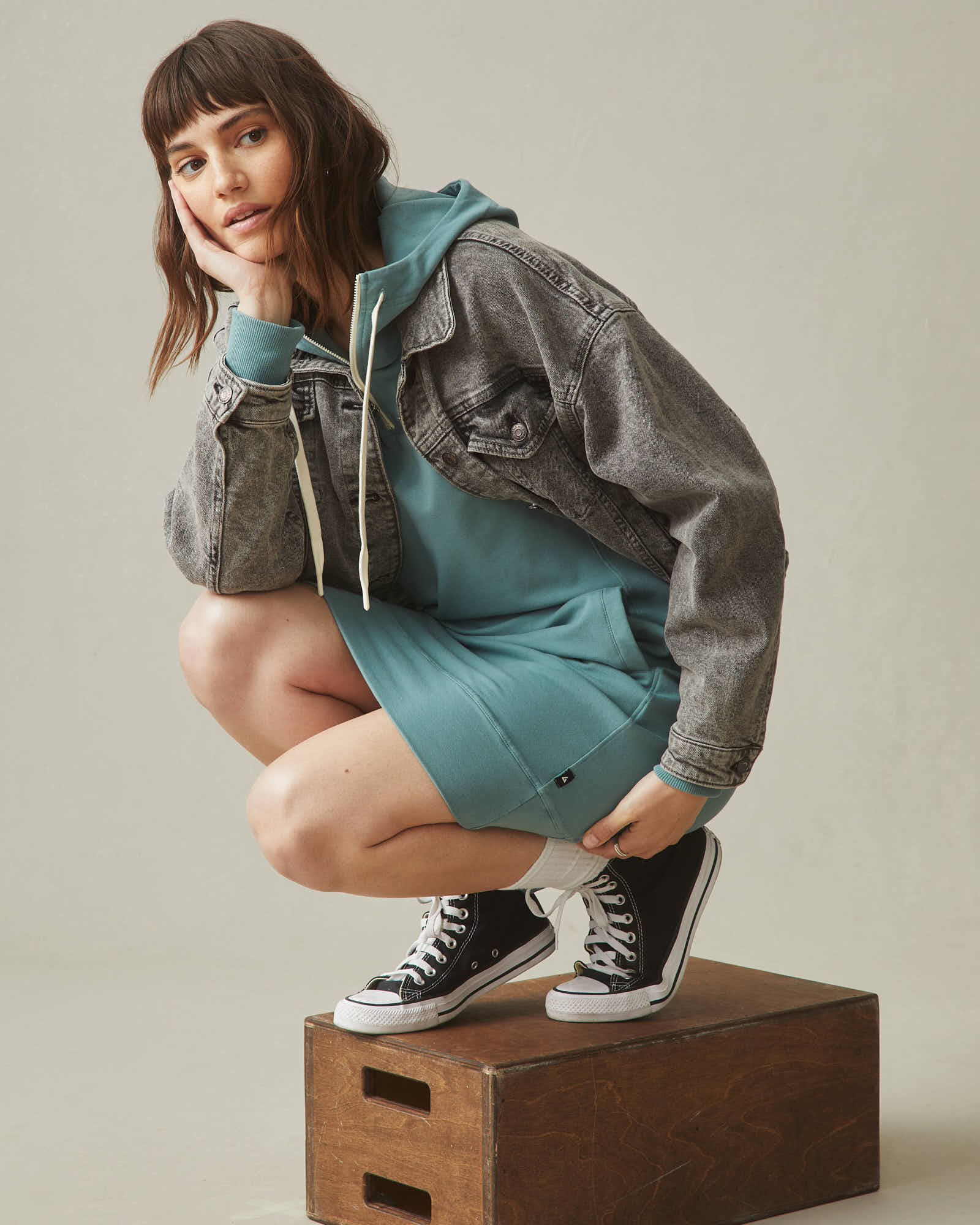 Women's Zipper Hoodie Dress - Azure Sage