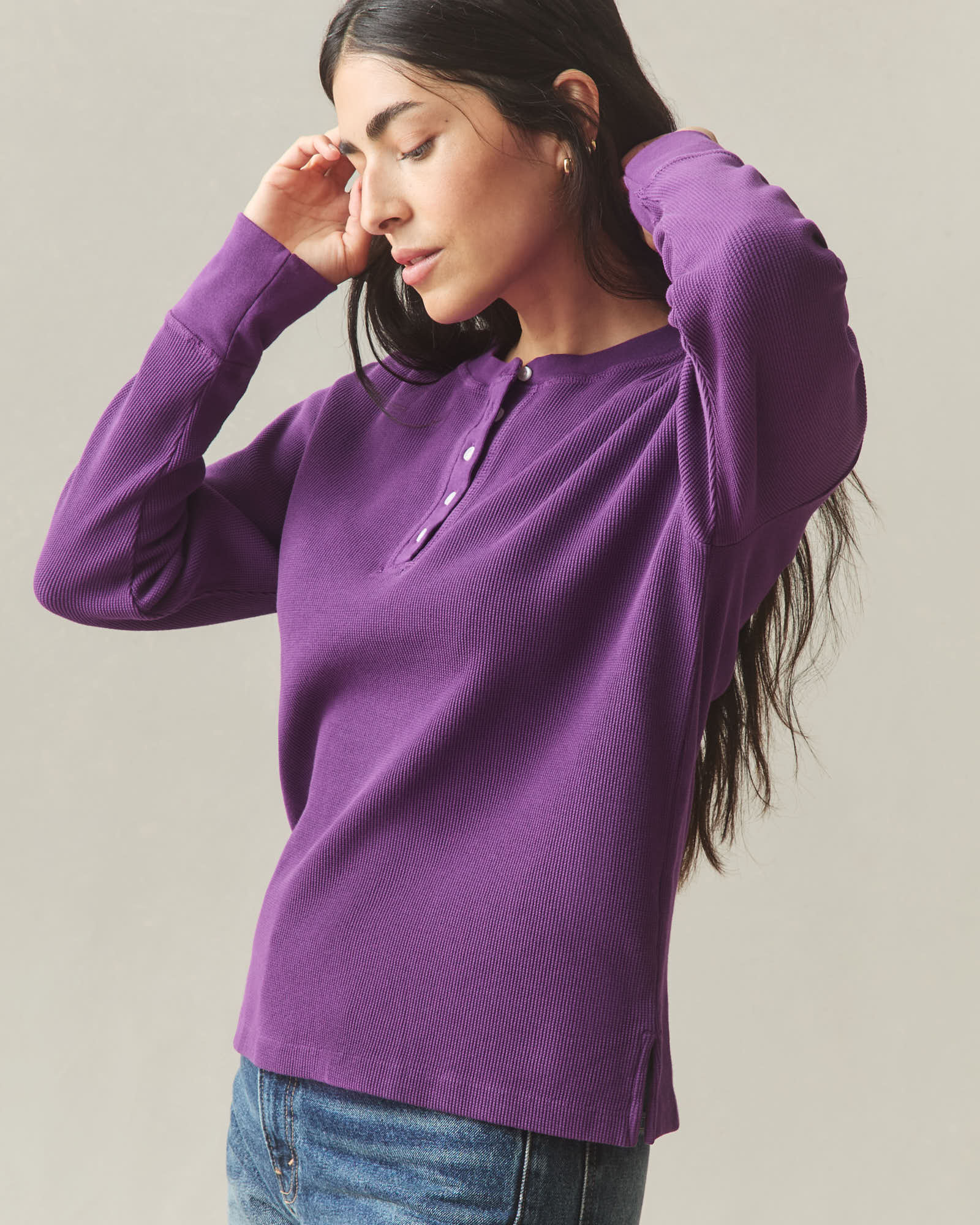 Rose Barbe à papa chiné | Pull Henley - Femme - Pure Laine d'agneau Rose Barbe à papa chiné | Pull Henley - Femme - Pure Laine d'agneau