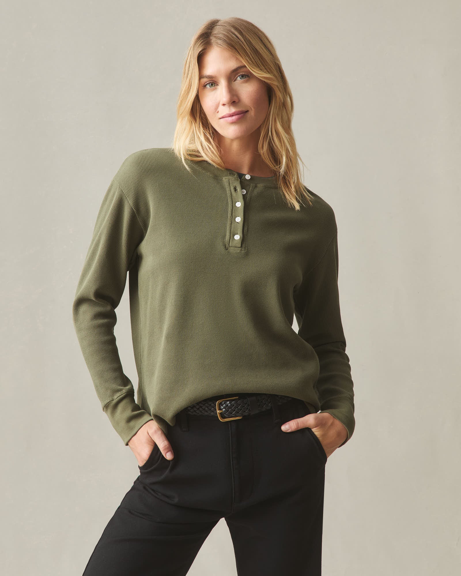 Women's Thermal Henley - Olive