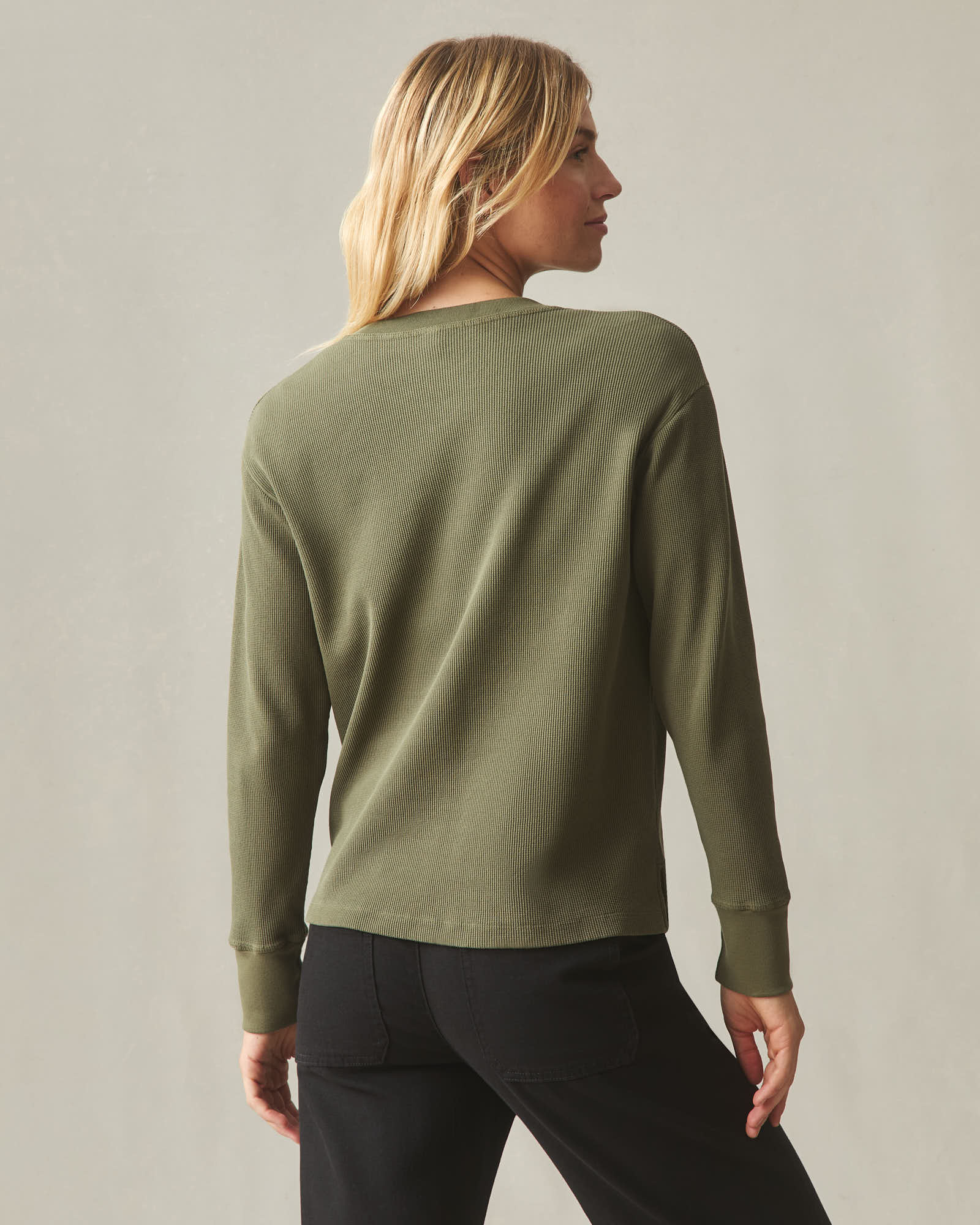 ●AMERICANA THERMAL BACK HENLEY NECK●カーキ● Women's Thermal Henley - Olive