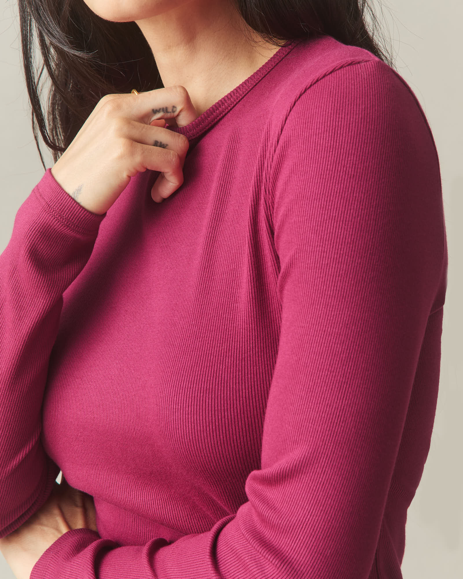 Women's Luxe Rib Crew Long Sleeve - Beet Red