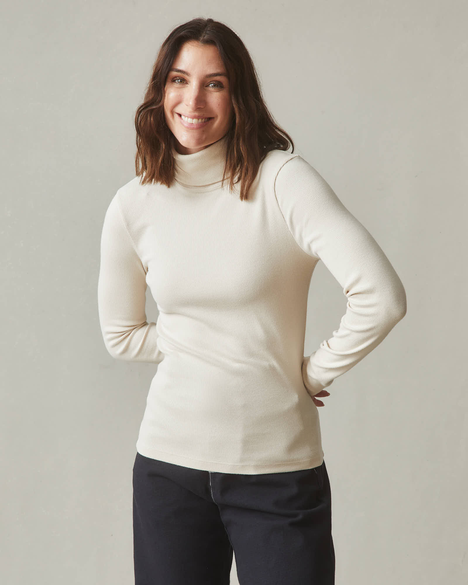 Stretch Rib Turtleneck Creme Brulee