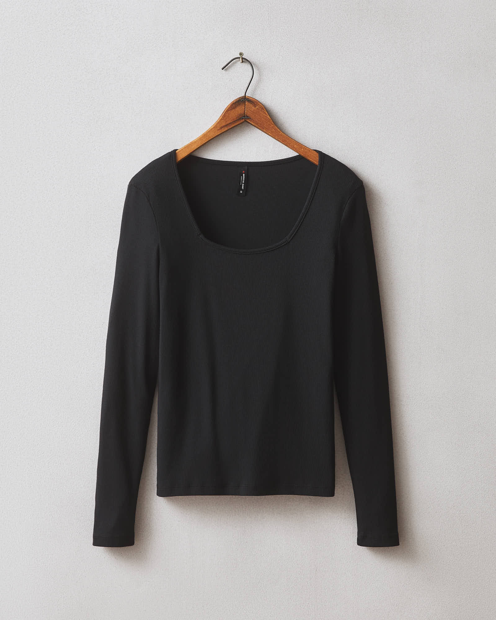 Women's Luxe Rib Square Neck Long Sleeve Black - Main Image